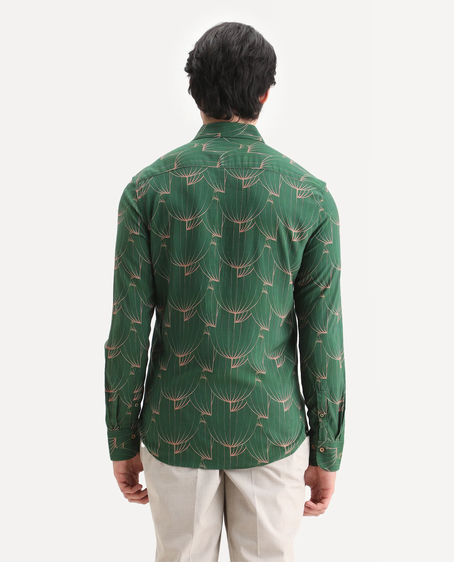 Rare Rabbit Men's Guild Statement Rasou Green Viscose Tropical Print Regular Fit Full Sleeve Collared Shirt - Image 8
