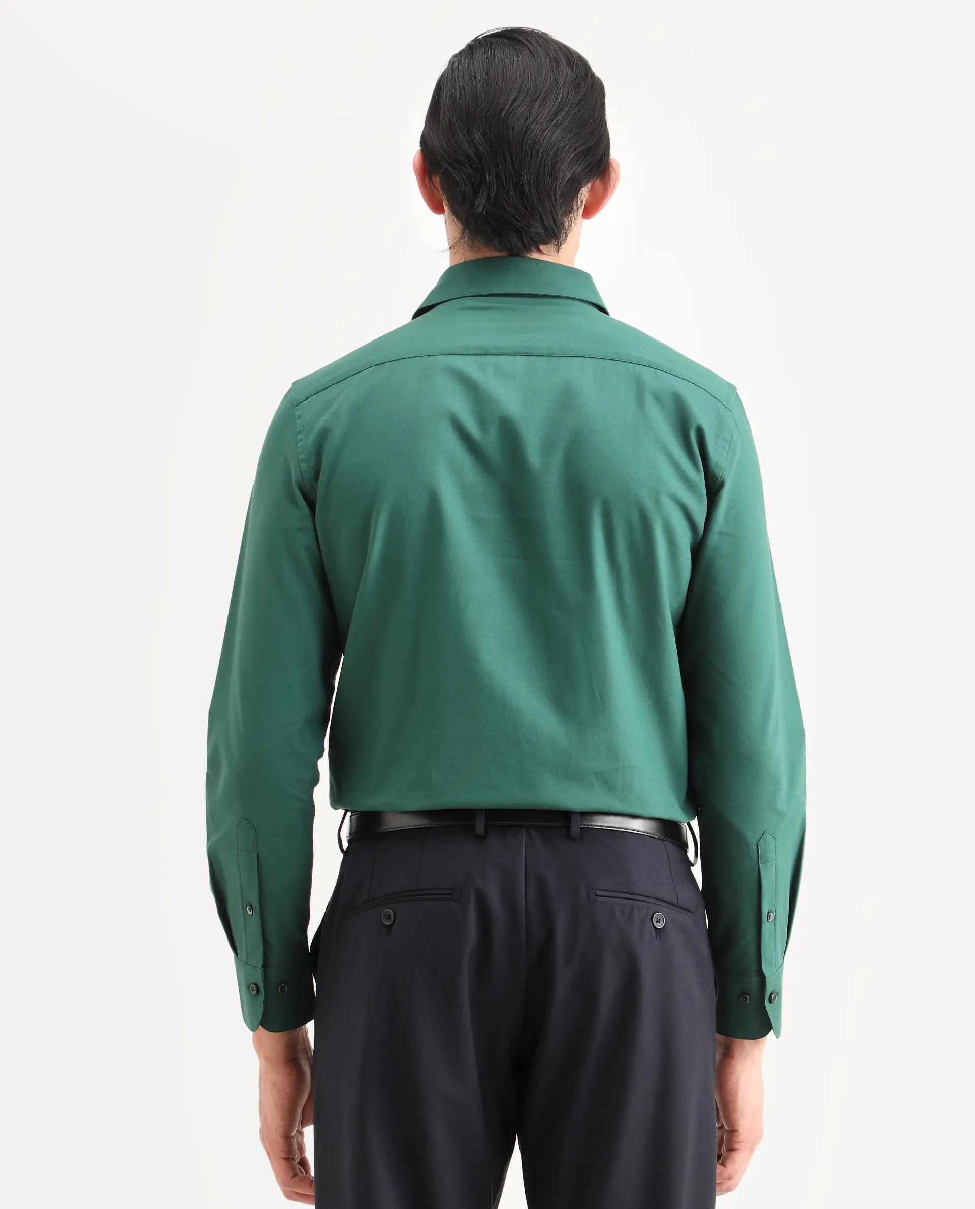Rare Rabbit Men's Rath Dark Green Cotton Fabric Full Sleeve Spread Collar Regular Fit Plain Shirt - Image 7