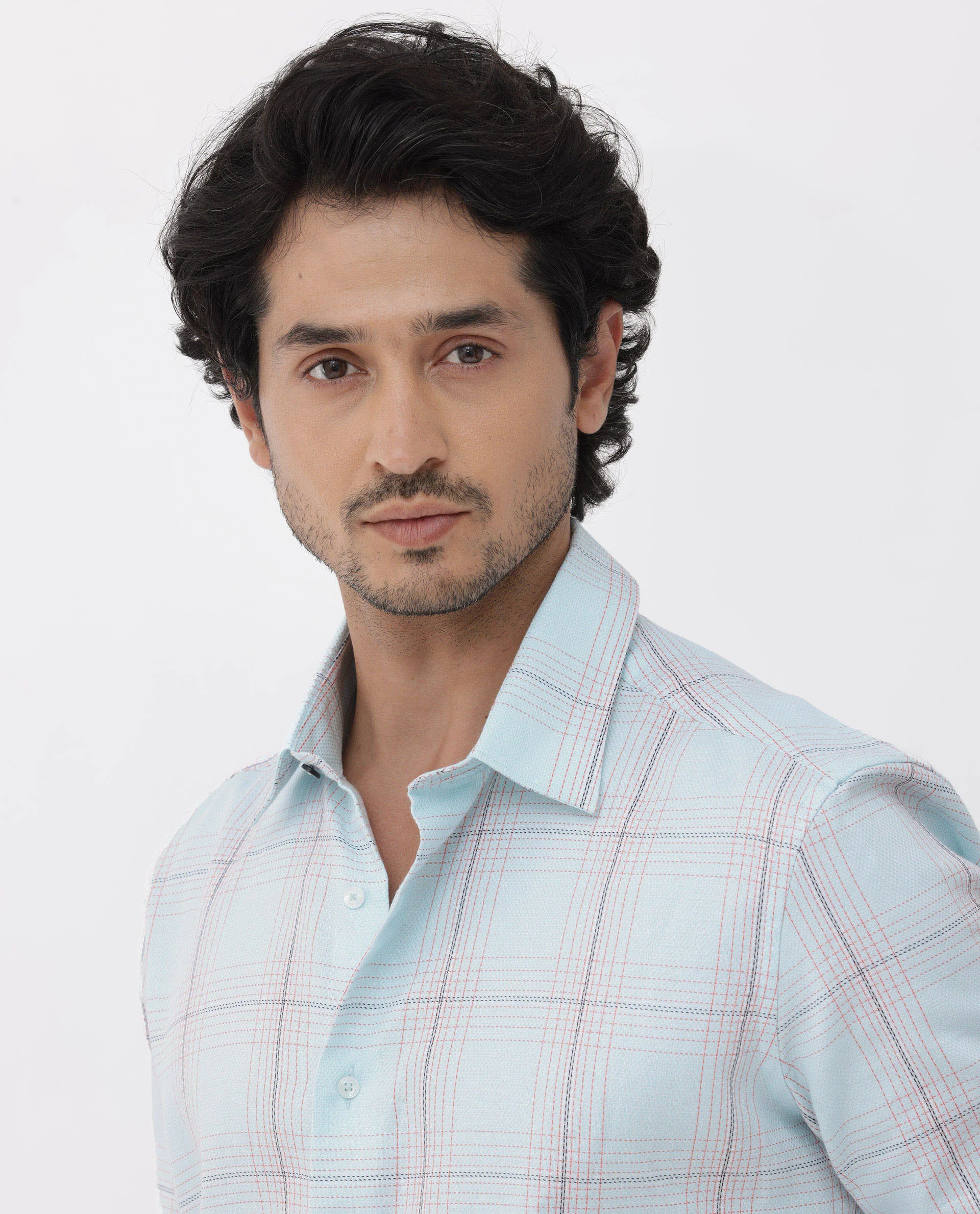 Rare Rabbit Men's Raul Light Blue Cotton Checked Print Regular Fit Full Sleeve Collared Shirt - Image 13