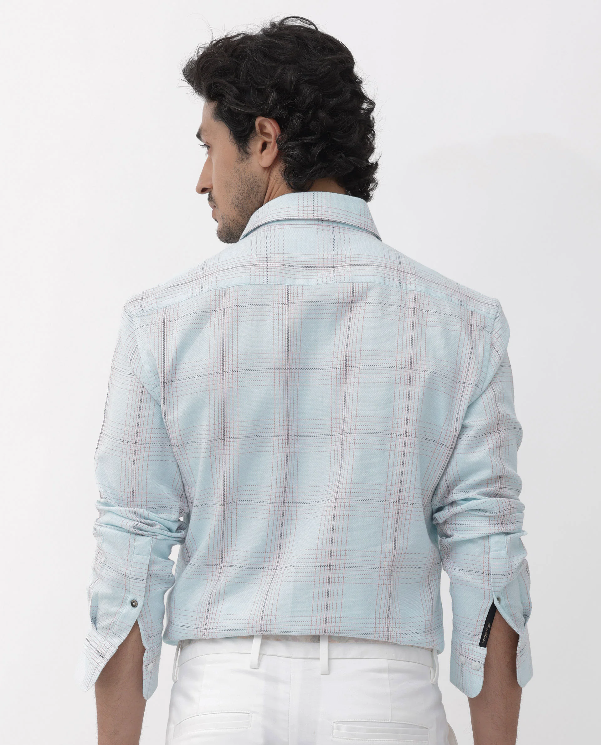 Rare Rabbit Men's Raul Light Blue Cotton Checked Print Regular Fit Full Sleeve Collared Shirt - Image 6