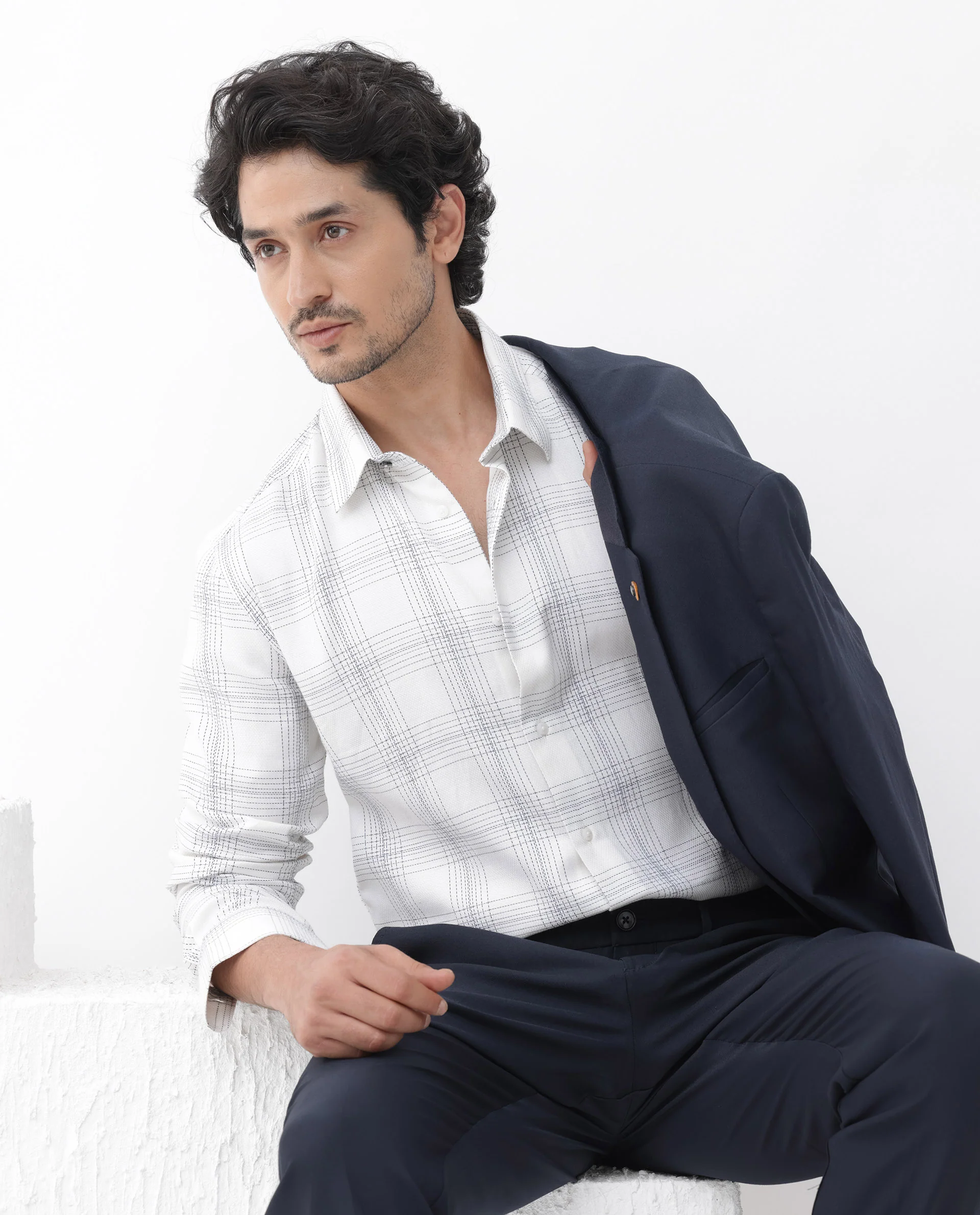 Rare Rabbit Men's Raul White Cotton Checked Print Regular Fit Full Sleeve Collared Shirt - Image 6