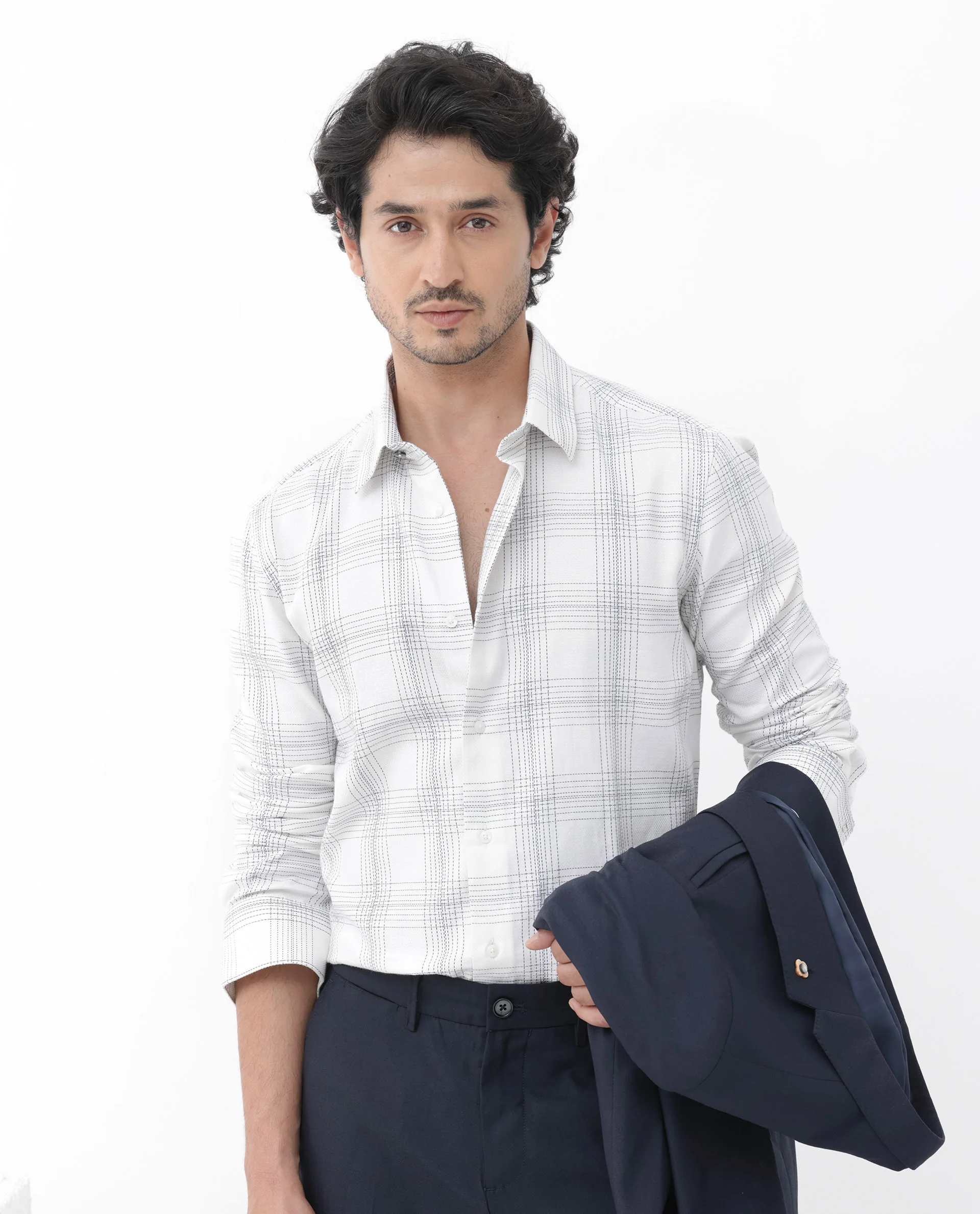 Rare Rabbit Men's Raul White Cotton Checked Print Regular Fit Full Sleeve Collared Shirt - Image 7