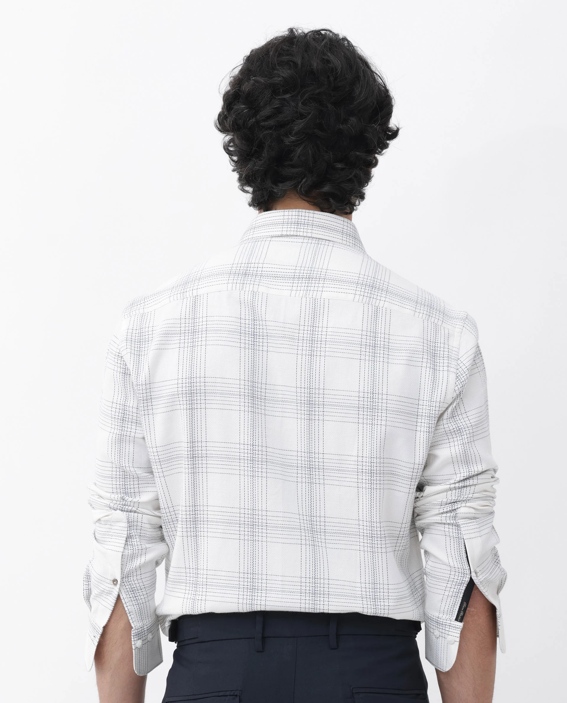 Rare Rabbit Men's Raul White Cotton Checked Print Regular Fit Full Sleeve Collared Shirt - Image 8