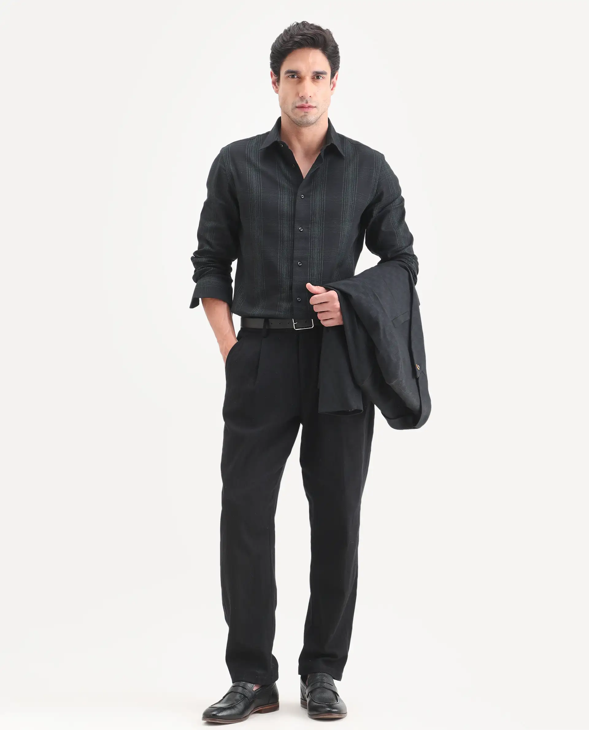 Rare Rabbit Men's Raul-S26 Black Cotton Full Sleeve Spread Collar Regular Fit Checked Shirt - Image 2
