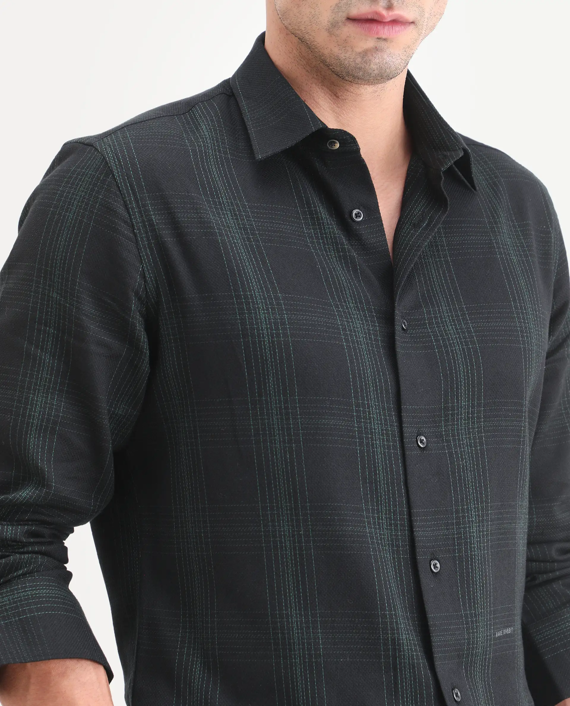 Rare Rabbit Men's Raul-S26 Black Cotton Full Sleeve Spread Collar Regular Fit Checked Shirt - Image 3
