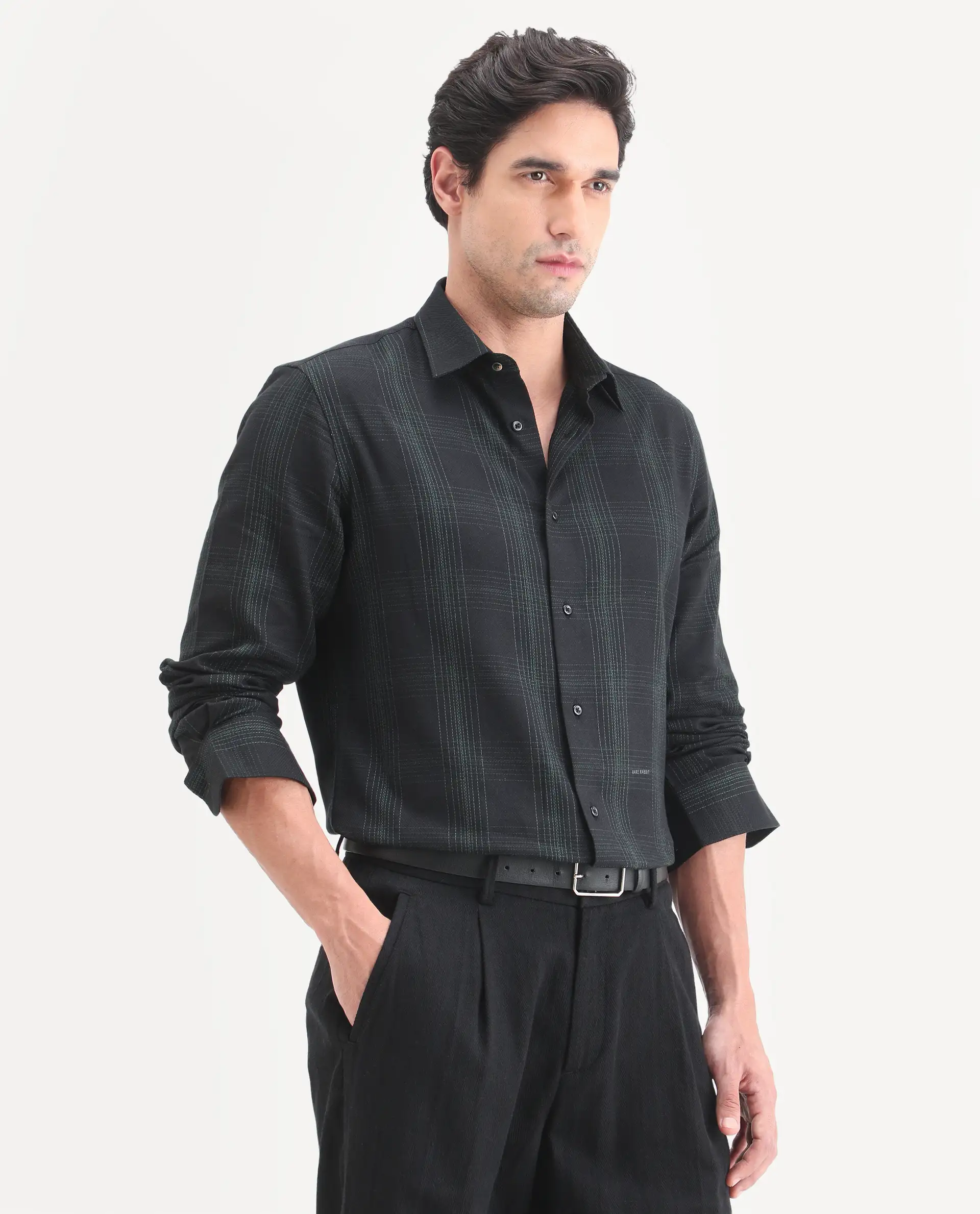 Rare Rabbit Men's Raul-S26 Black Cotton Full Sleeve Spread Collar Regular Fit Checked Shirt - Image 6