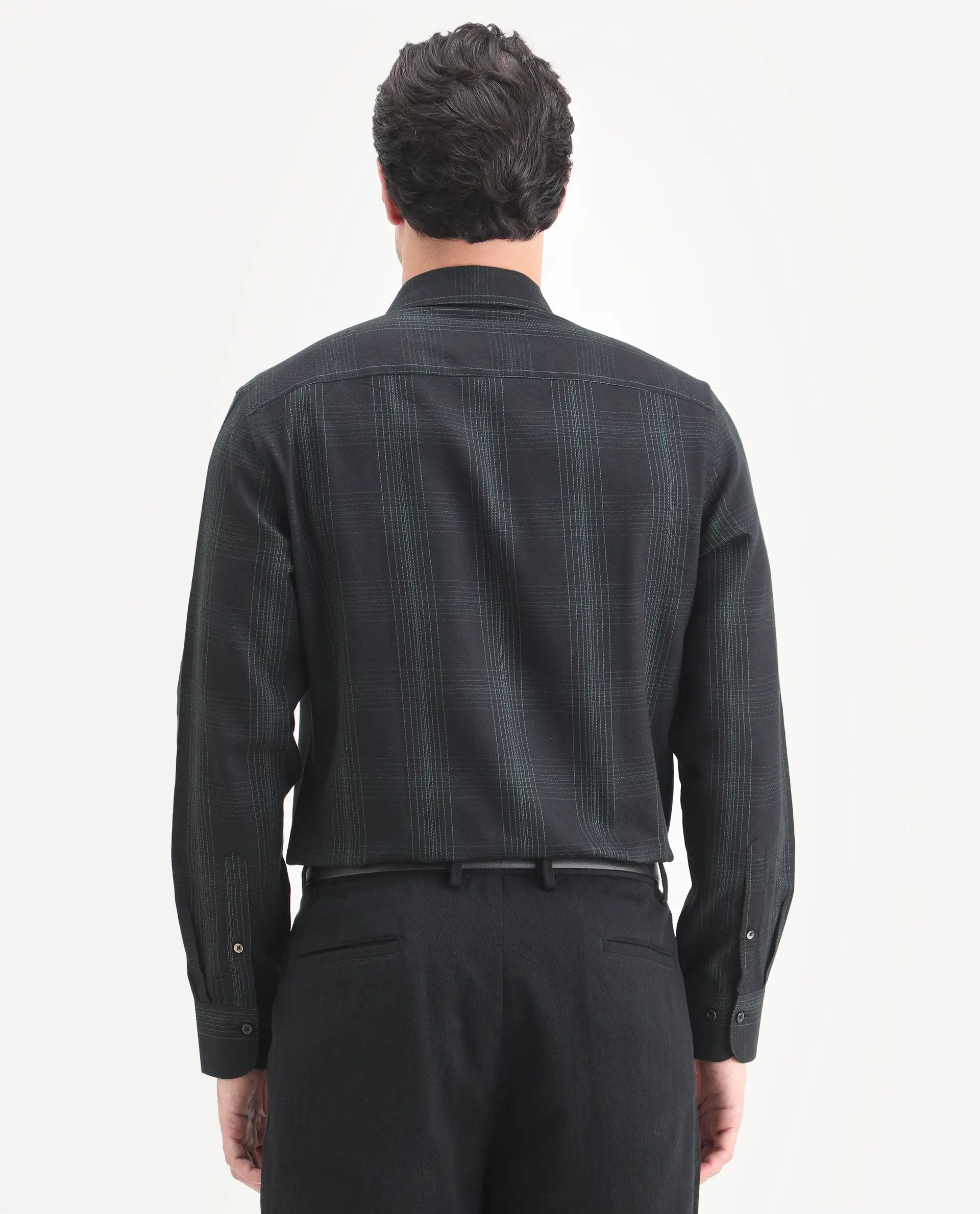 Rare Rabbit Men's Raul-S26 Black Cotton Full Sleeve Spread Collar Regular Fit Checked Shirt - Image 7