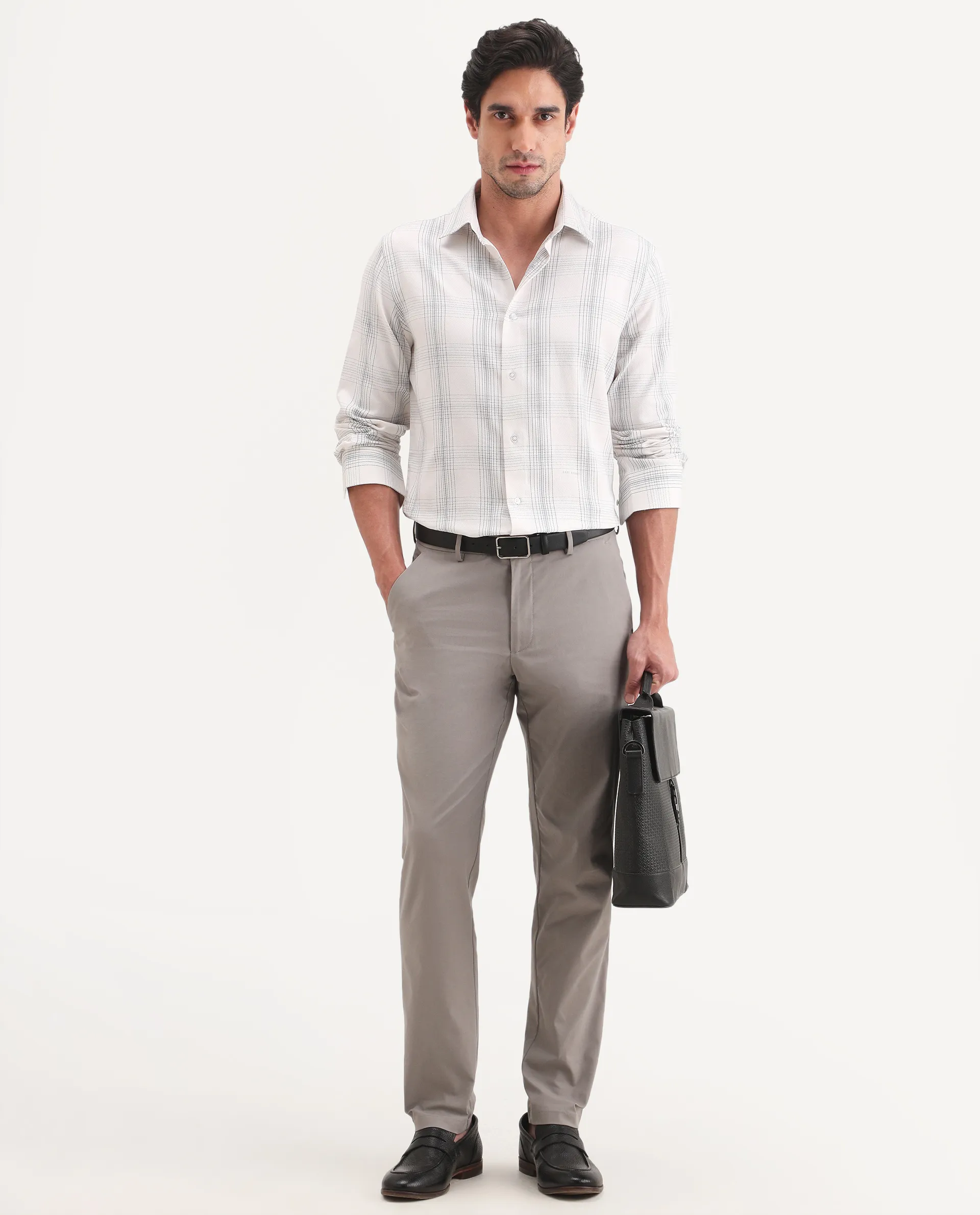Rare Rabbit Men's Raul-S26 White Cotton Full Sleeve Spread Collar Regular Fit Checked Shirt - Image 2