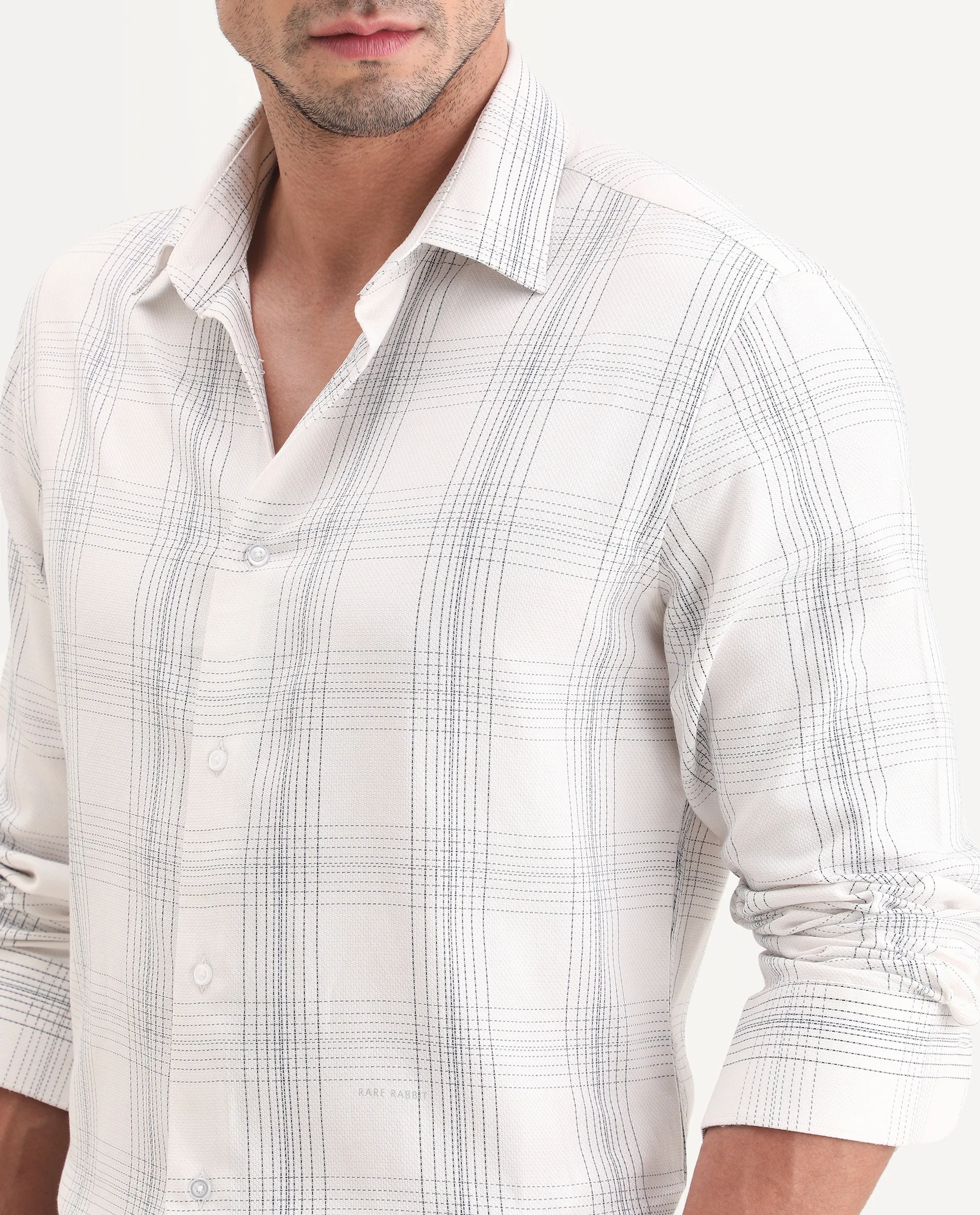 Rare Rabbit Men's Raul-S26 White Cotton Full Sleeve Spread Collar Regular Fit Checked Shirt - Image 3