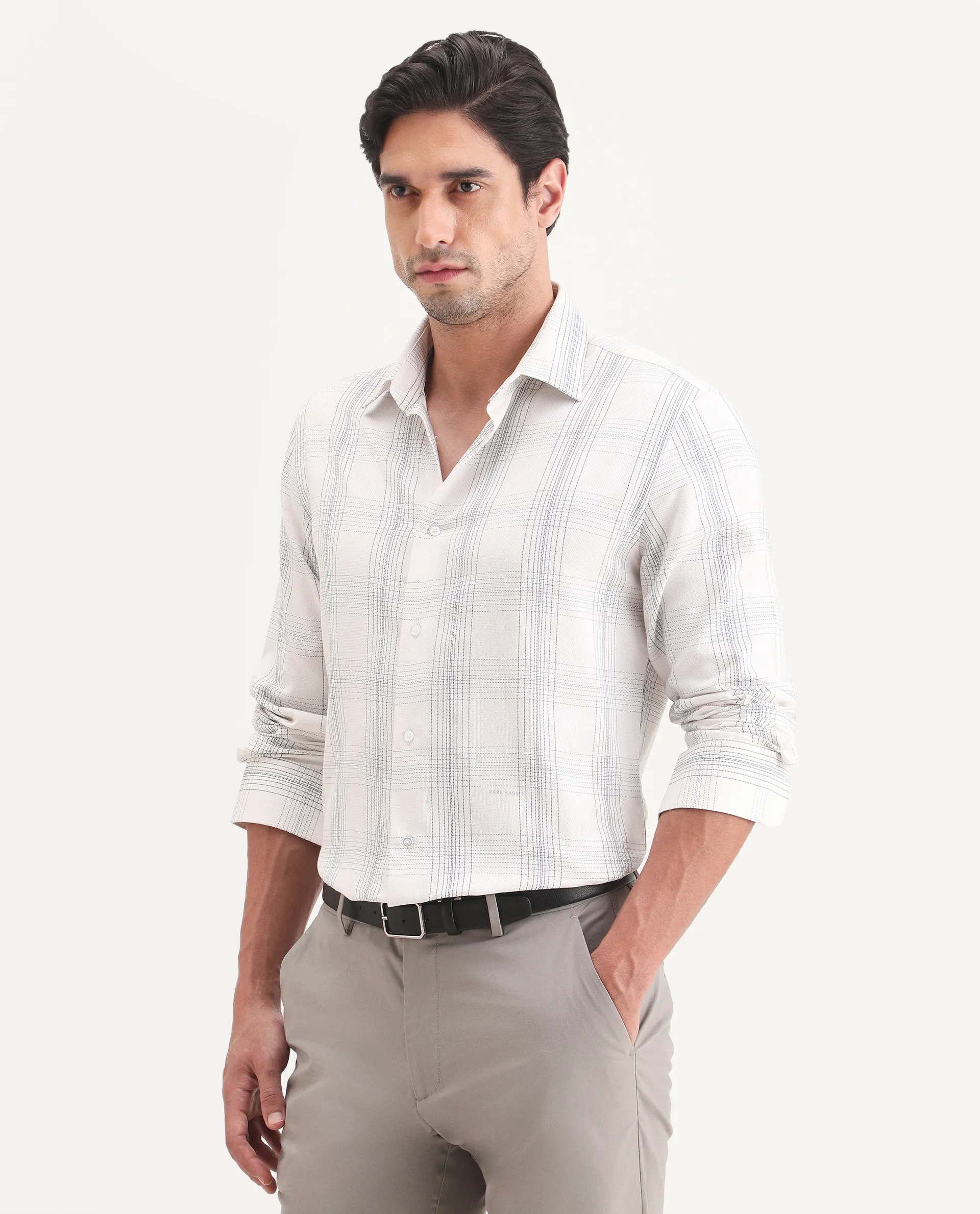 Rare Rabbit Men's Raul-S26 White Cotton Full Sleeve Spread Collar Regular Fit Checked Shirt - Image 6