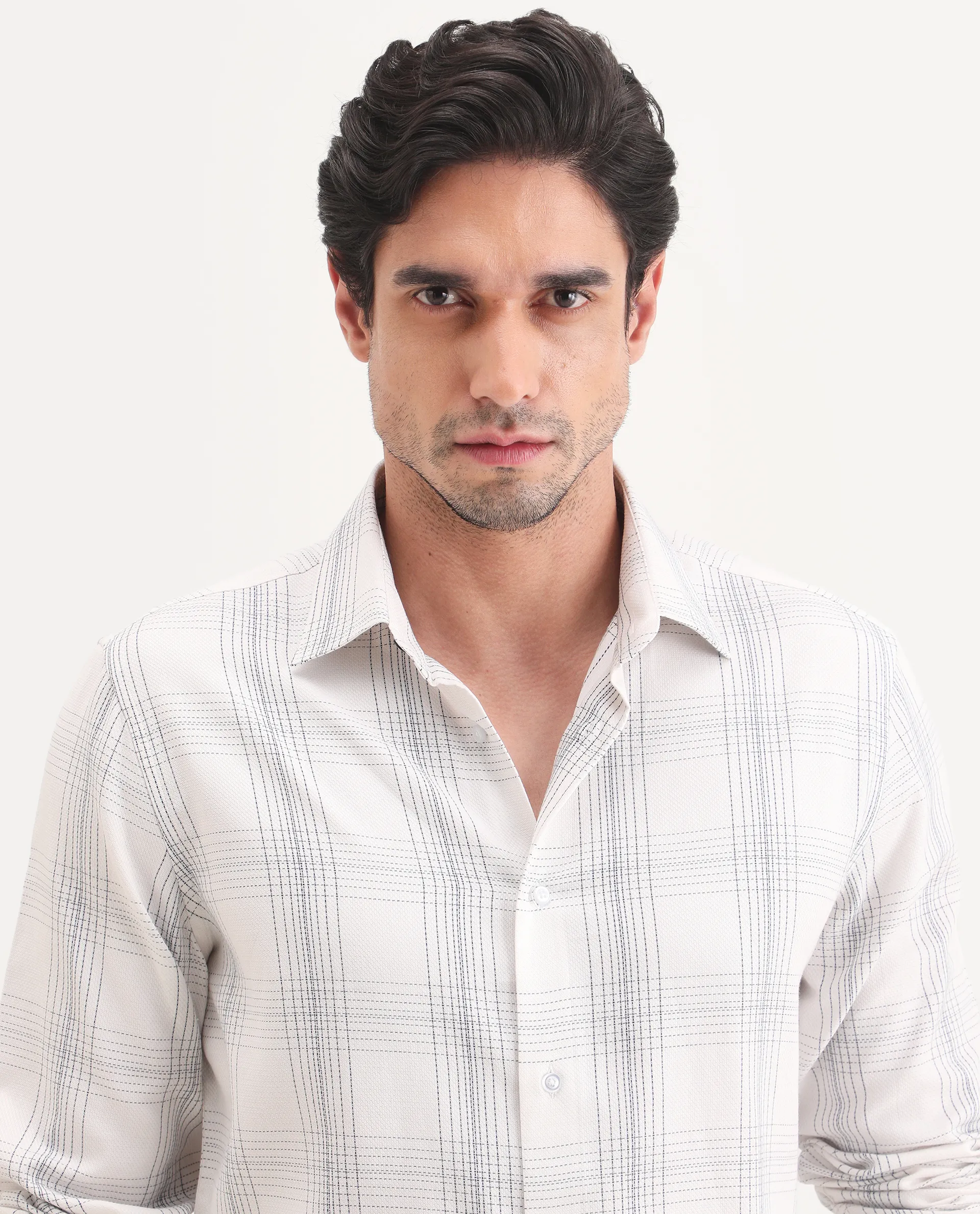 Rare Rabbit Men's Raul-S26 White Cotton Full Sleeve Spread Collar Regular Fit Checked Shirt - Image 7