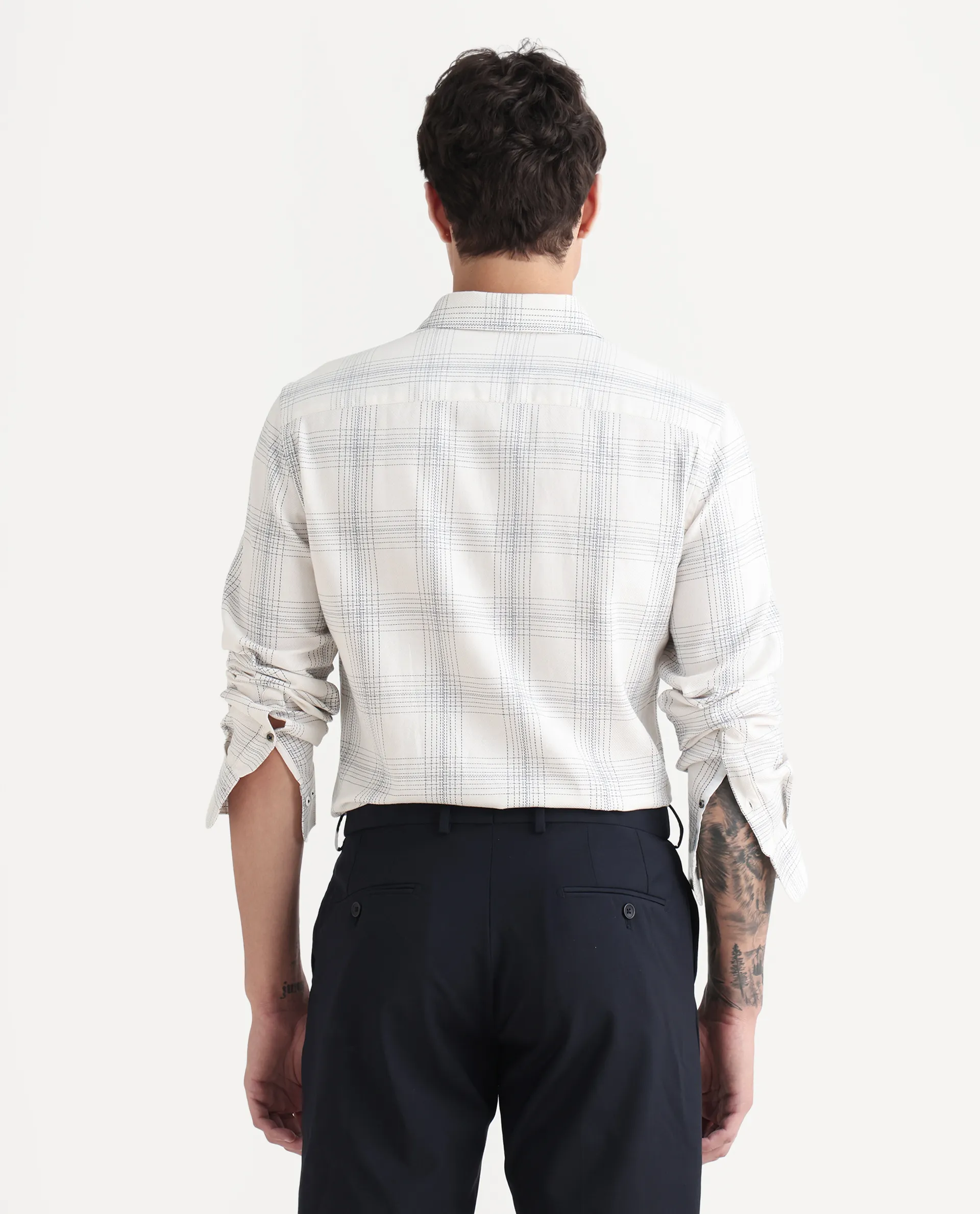 Rare Rabbit Men's Raul 25 Off White Cotton Checked Print Regular Fit Full Sleeve Collared Shirt - Image 7