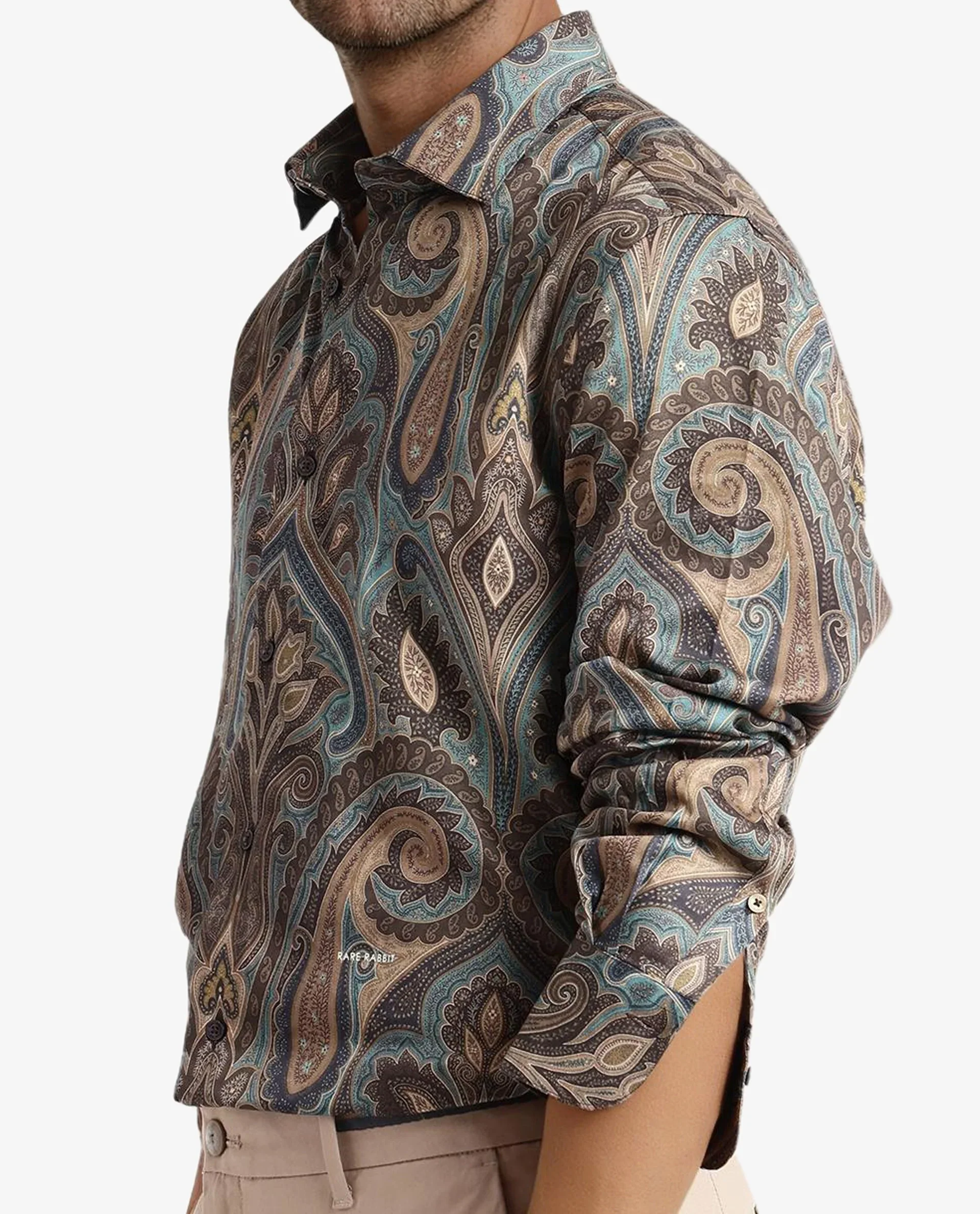 Rare Rabbit Men's Rave Green Paisley Print Regular Fit Full Sleeve Collared Shirt - Image 5