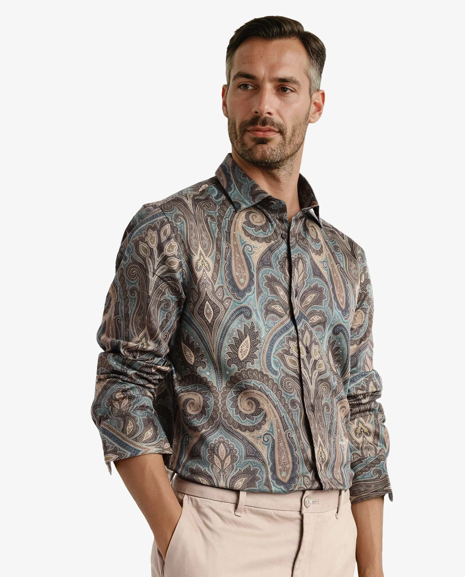 Rare Rabbit Men's Rave Green Paisley Print Regular Fit Full Sleeve Collared Shirt - Image 7