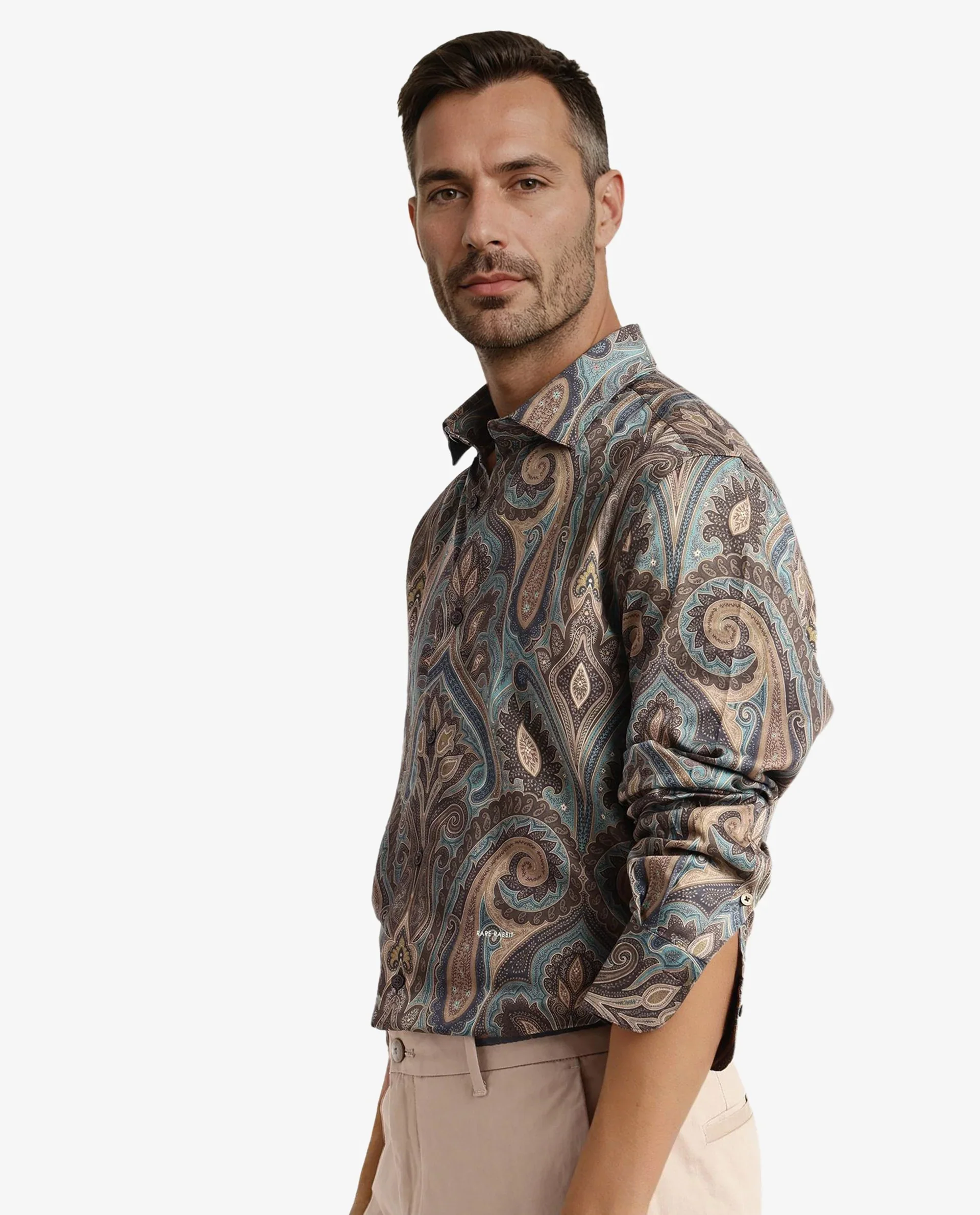Rare Rabbit Men's Rave Green Paisley Print Regular Fit Full Sleeve Collared Shirt - Image 8