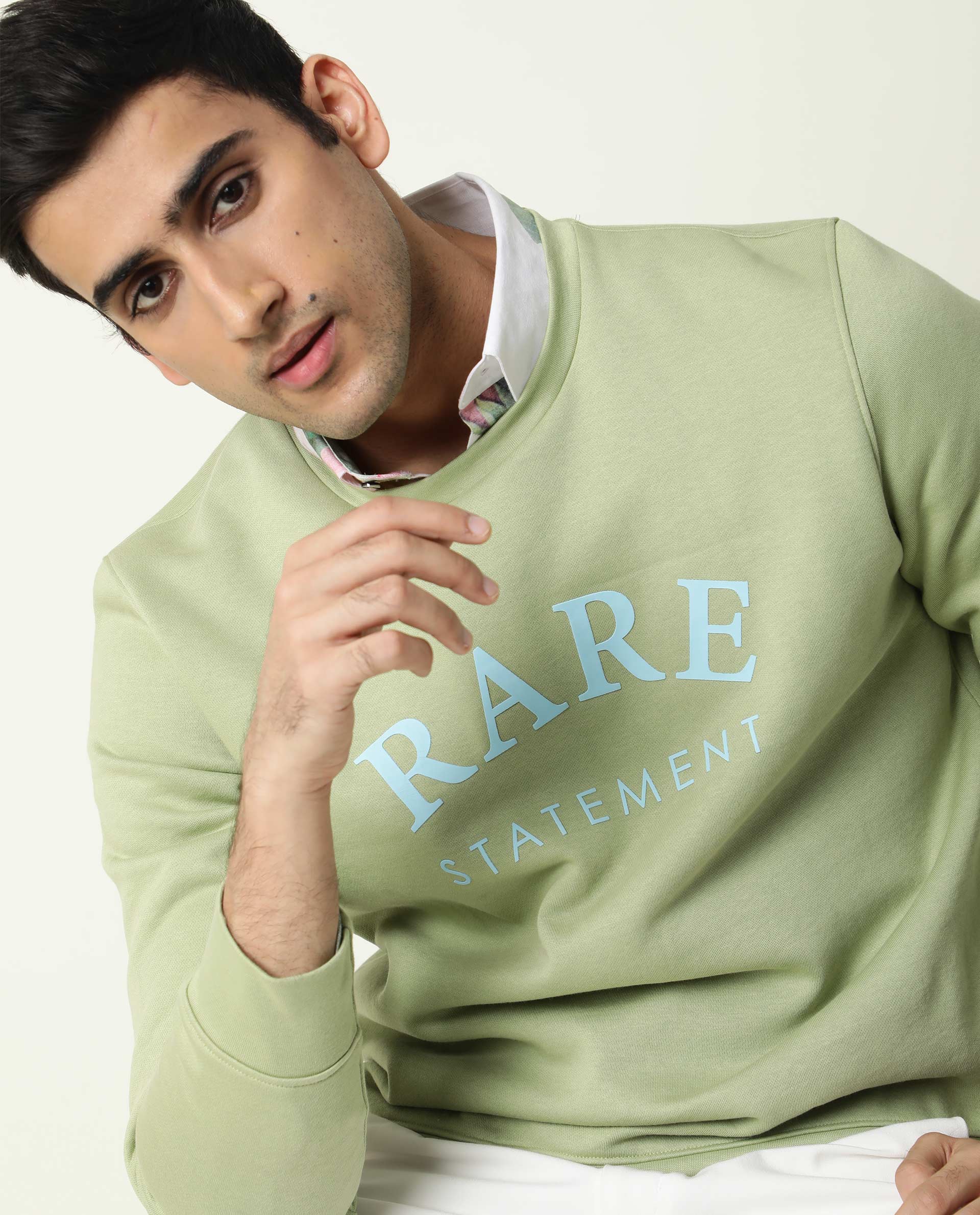 Rare Rabbit Men's Raven Green Cotton Graphic Print Relaxed Fit Full Sleeve Crew Neck Sweatshirt - Image 3