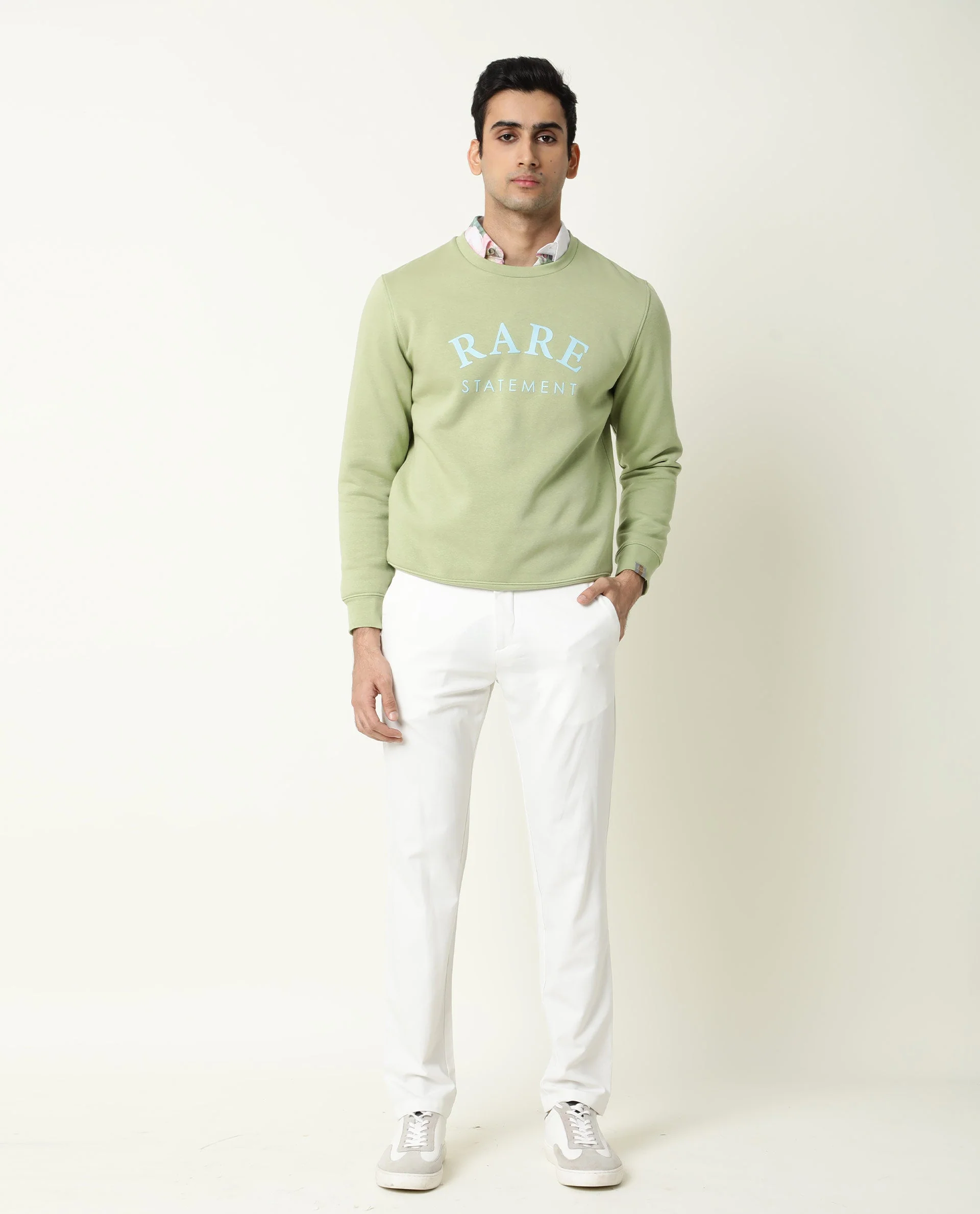 Rare Rabbit Men's Raven Green Cotton Graphic Print Relaxed Fit Full Sleeve Crew Neck Sweatshirt - Image 4