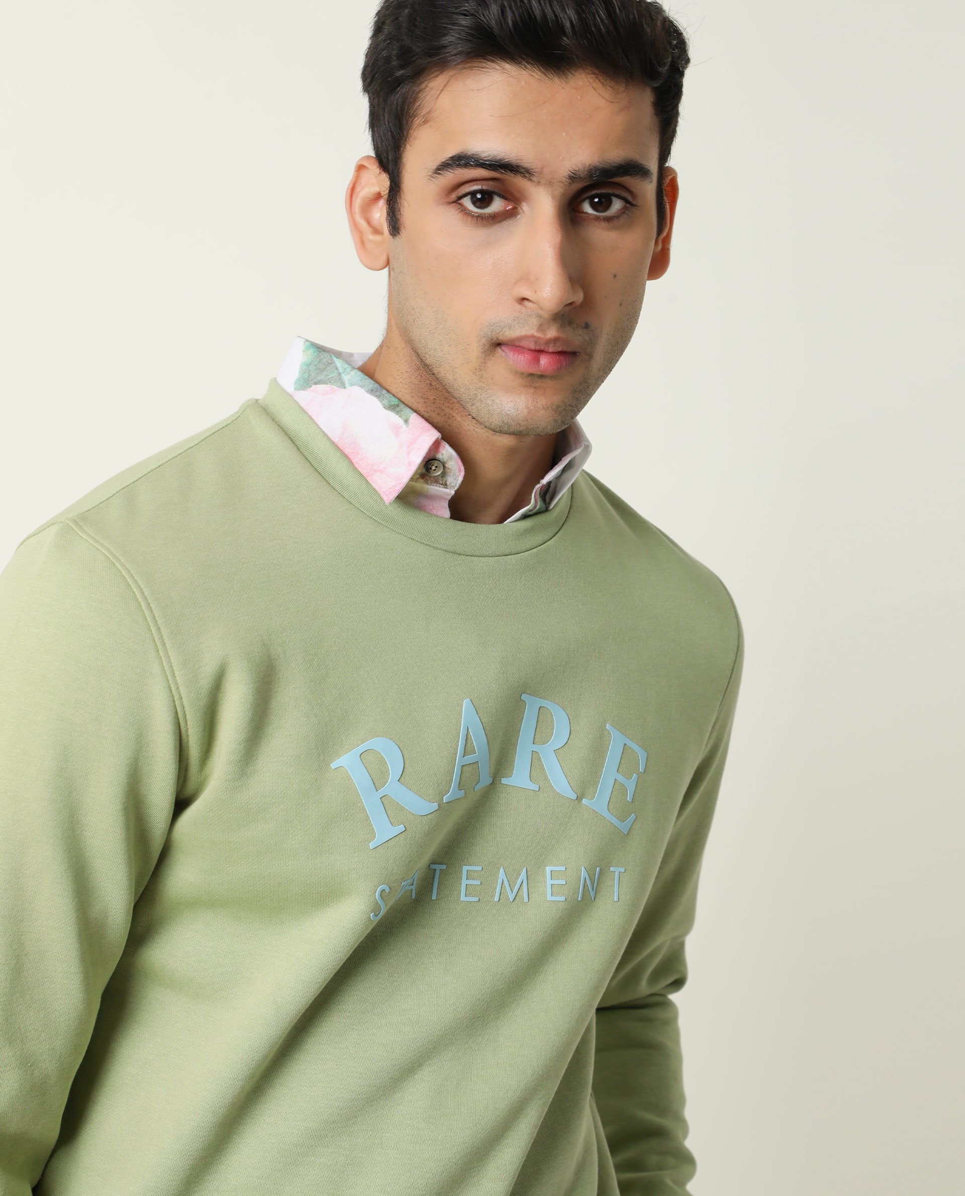 Rare Rabbit Men's Raven Green Cotton Graphic Print Relaxed Fit Full Sleeve Crew Neck Sweatshirt - Image 5