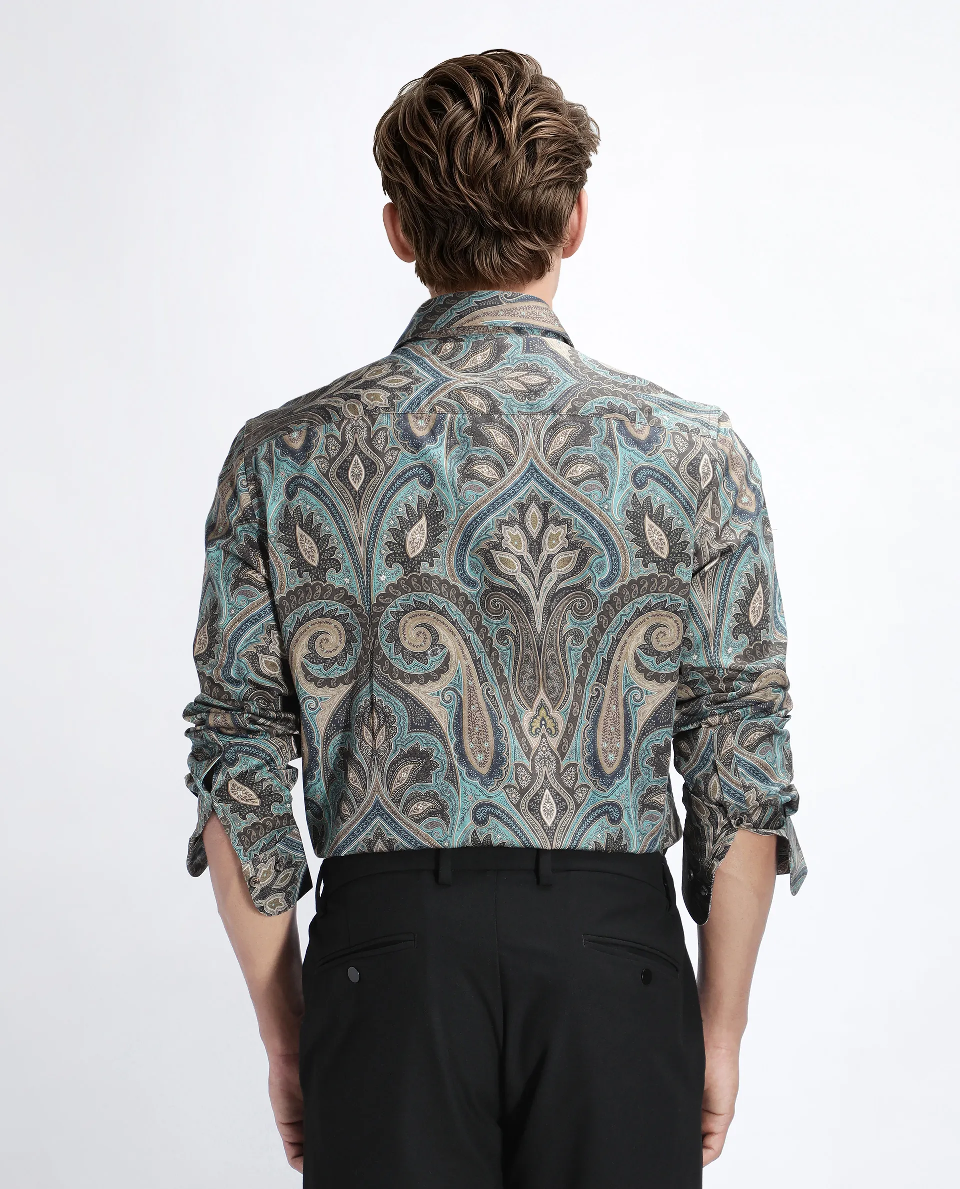 Rare Rabbit Men's Raves Green Cotton Paisley Print Regular Fit Full Sleeve Collared Shirt - Image 4