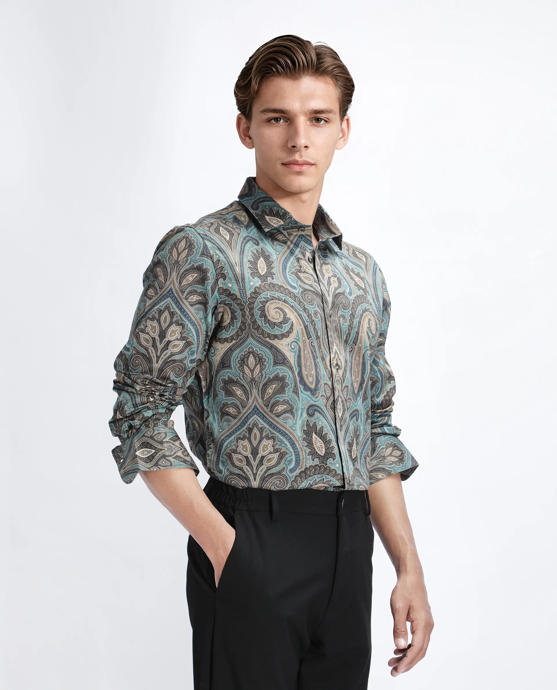 Rare Rabbit Men's Raves Green Cotton Paisley Print Regular Fit Full Sleeve Collared Shirt - Image 6