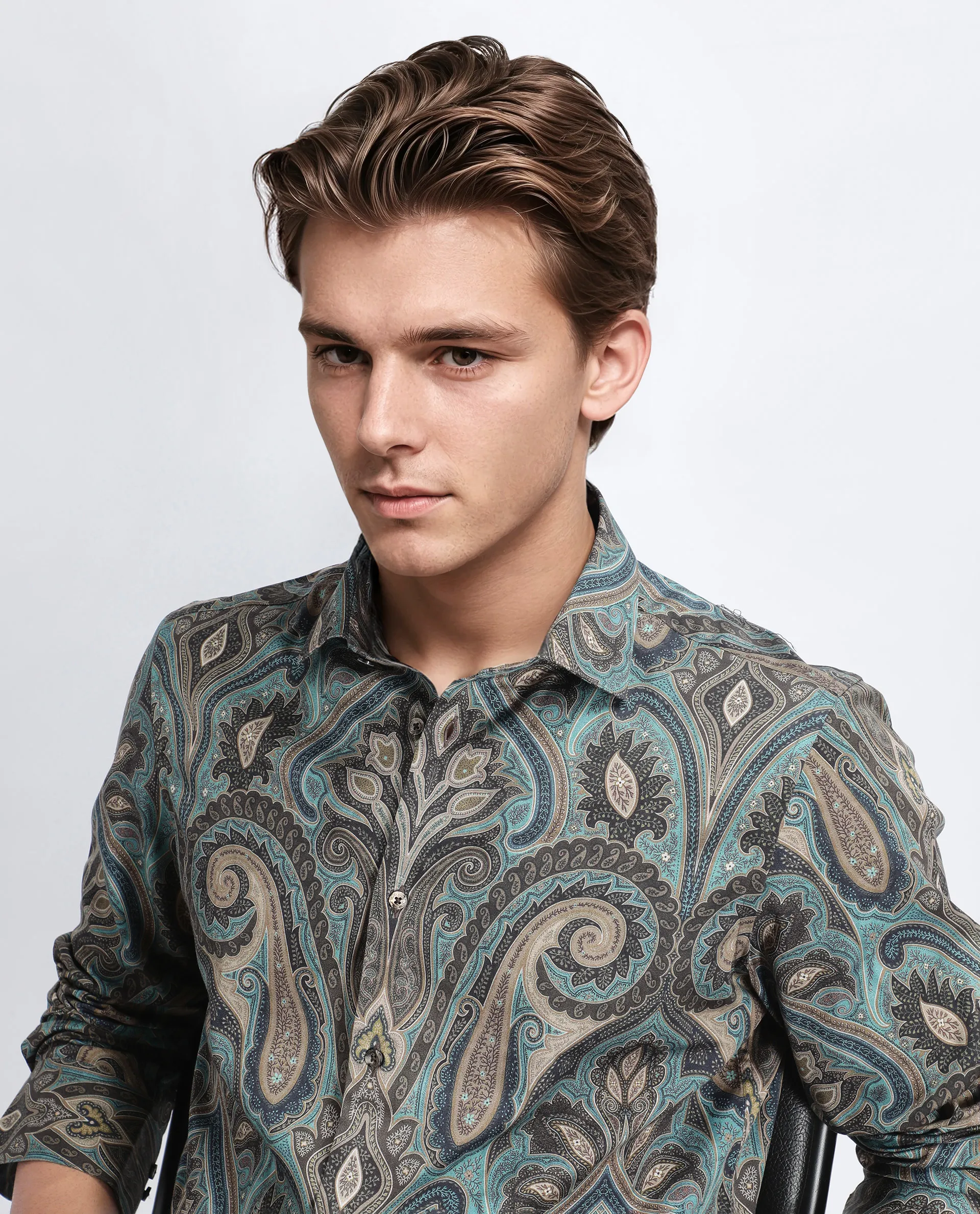 Rare Rabbit Men's Raves Green Cotton Paisley Print Regular Fit Full Sleeve Collared Shirt - Image 8