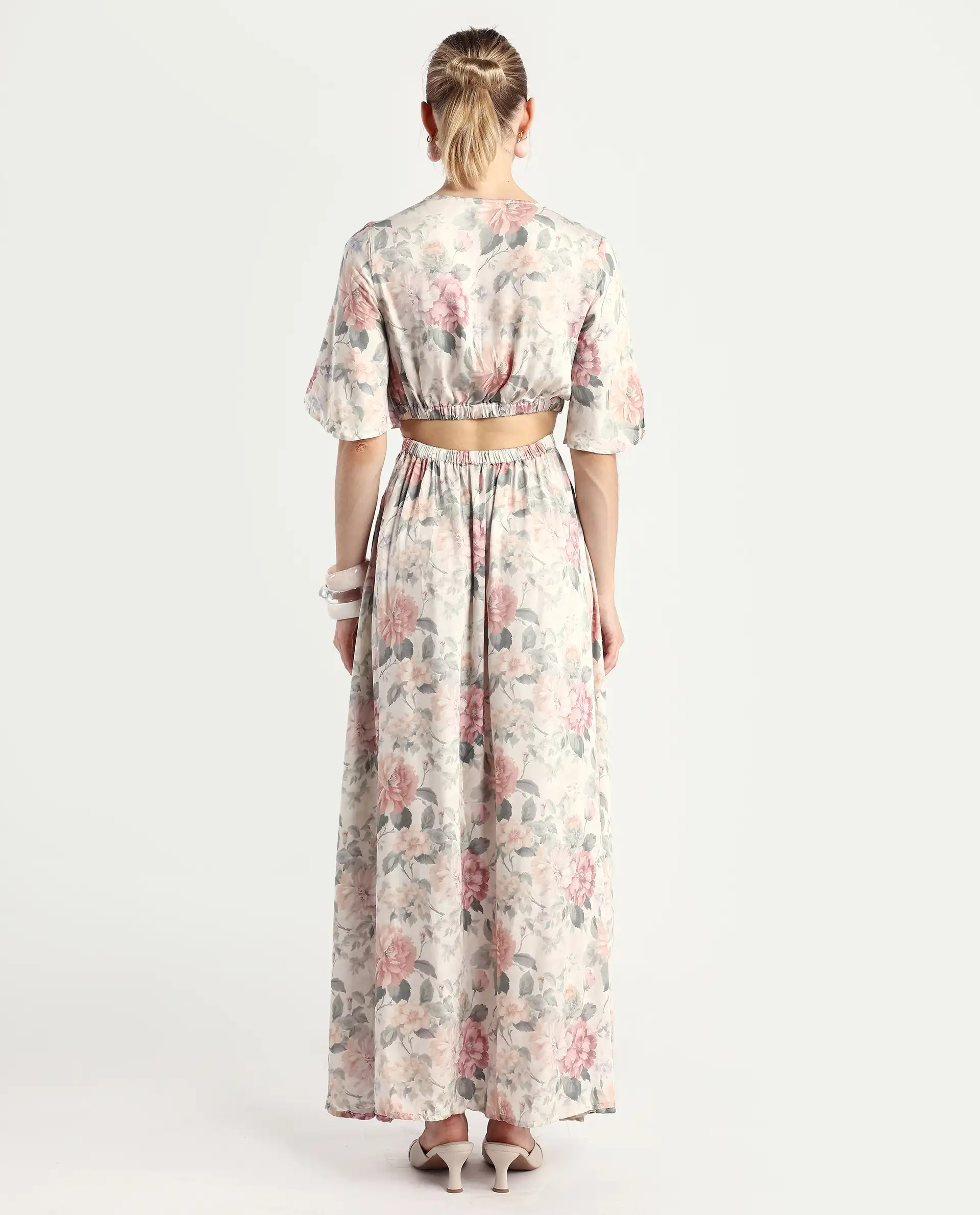 Rareism Women's Ravin Multi Cotton Blend Overlap Neck Floral Print Maxi Fit And Flare Dress - Image 7