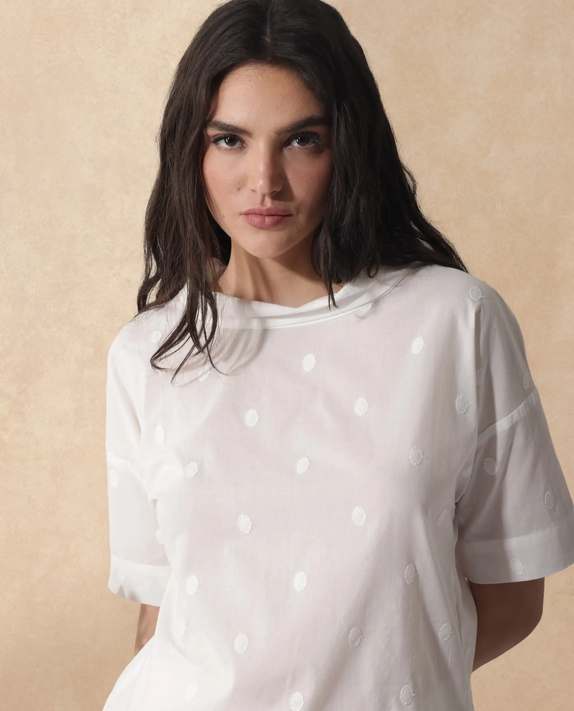 Rareism Women's Raviolt White Cotton Spread Collar Plain Regular Fit Top - Image 3