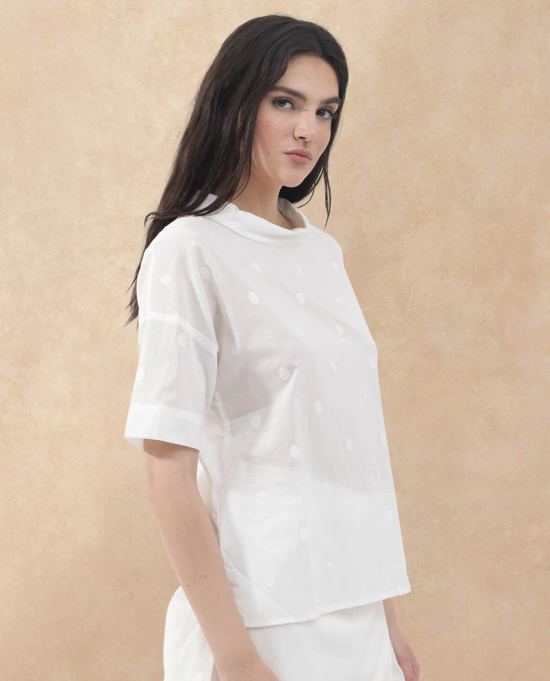 Rareism Women's Raviolt White Cotton Spread Collar Plain Regular Fit Top - Image 5
