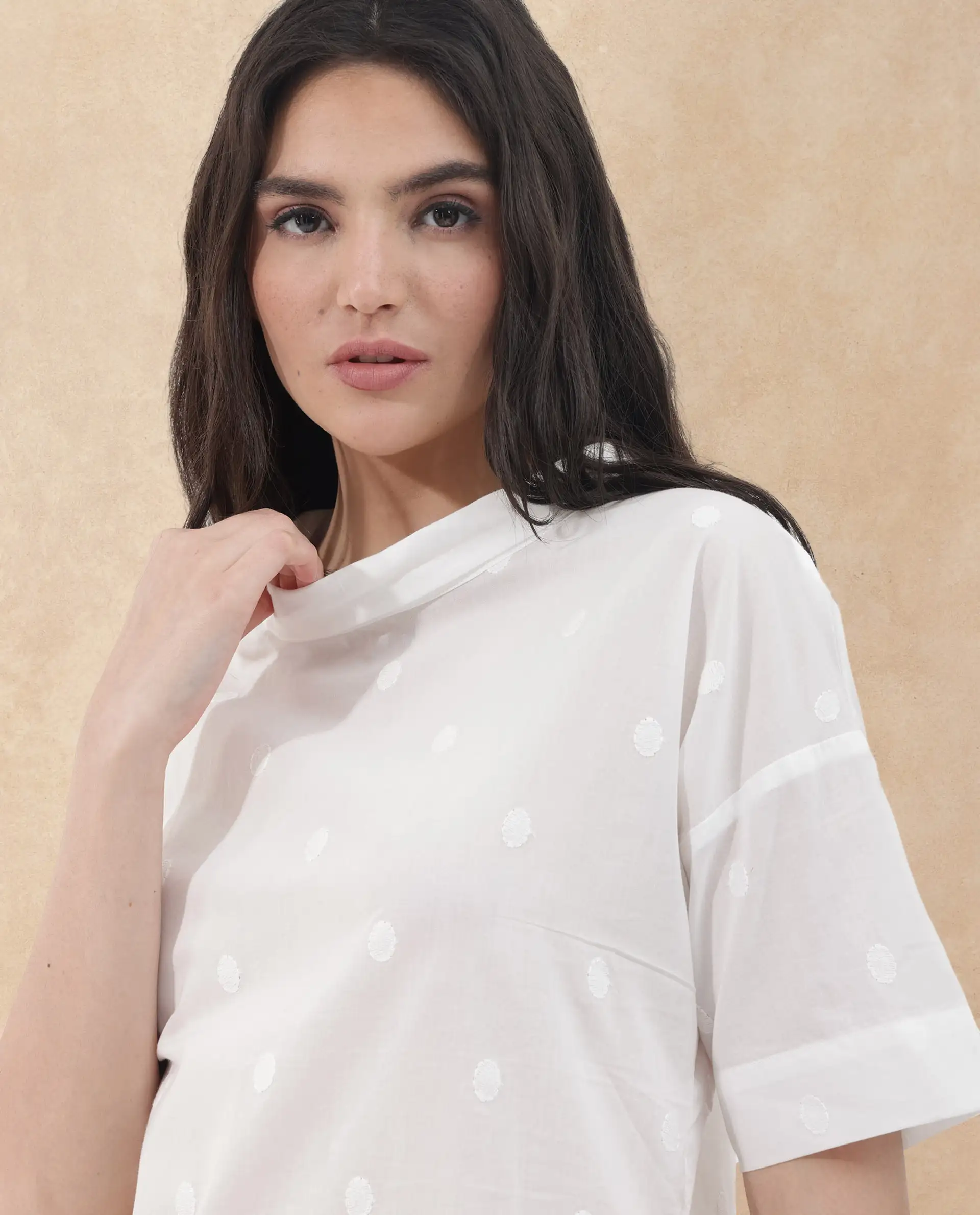 Rareism Women's Raviolt White Cotton Spread Collar Plain Regular Fit Top - Image 6