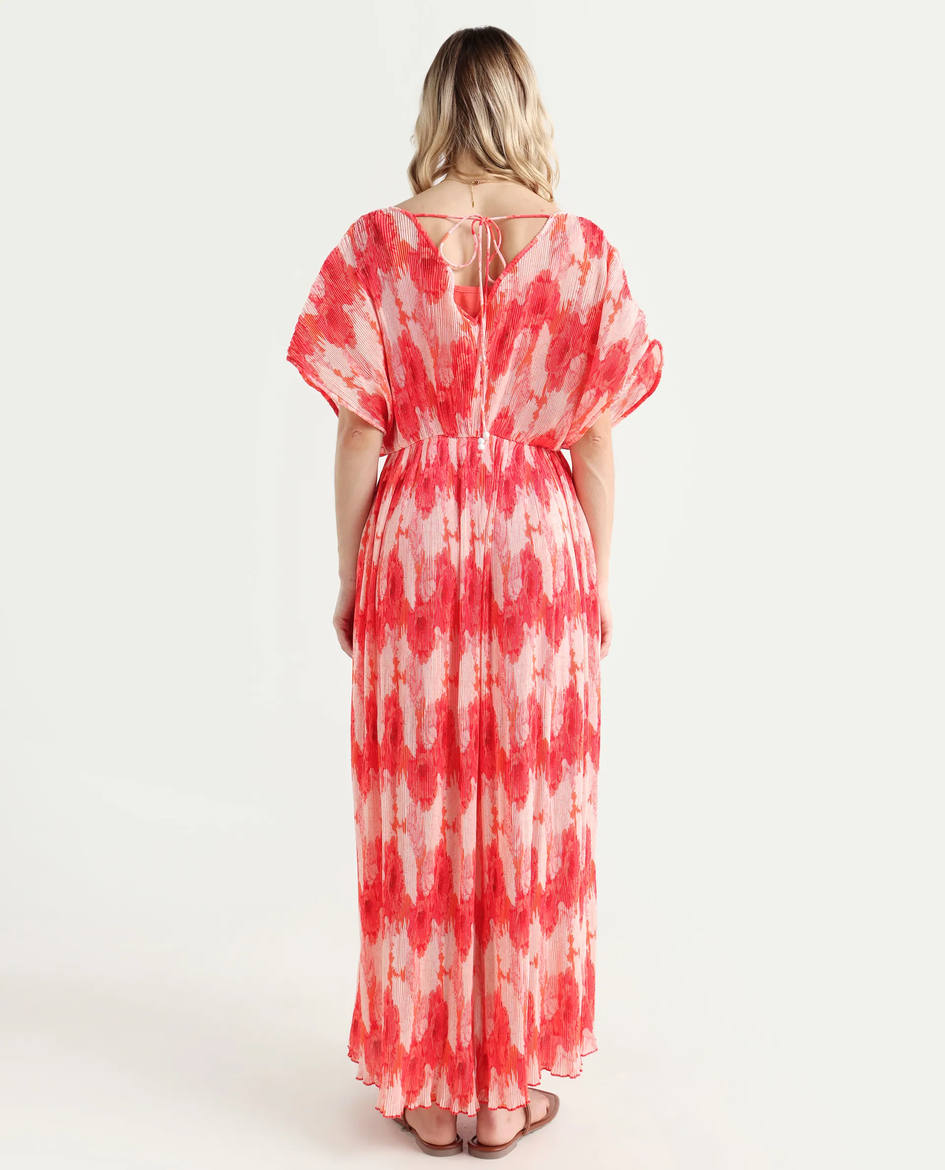 Rareism Women's Ravoli Red Polyester Overlap Neck Floral Print Extended Sleeves Maxi Relaxed Fit Dress - Image 7