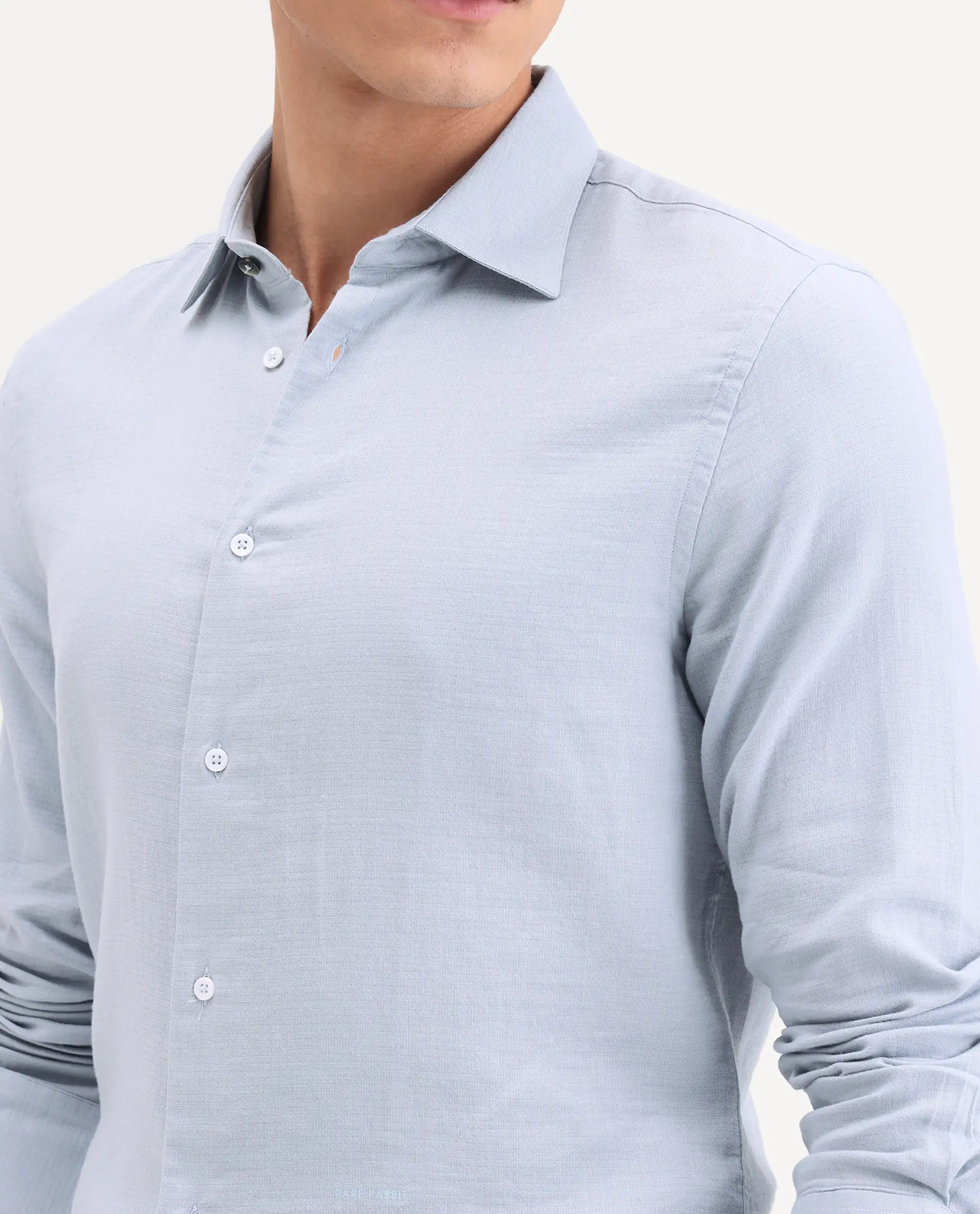 Rare Rabbit Men's Raxo Dusky Blue Cotton Fabric Full Sleeve Spread Collar Regular Fit Plain Shirt - Image 3