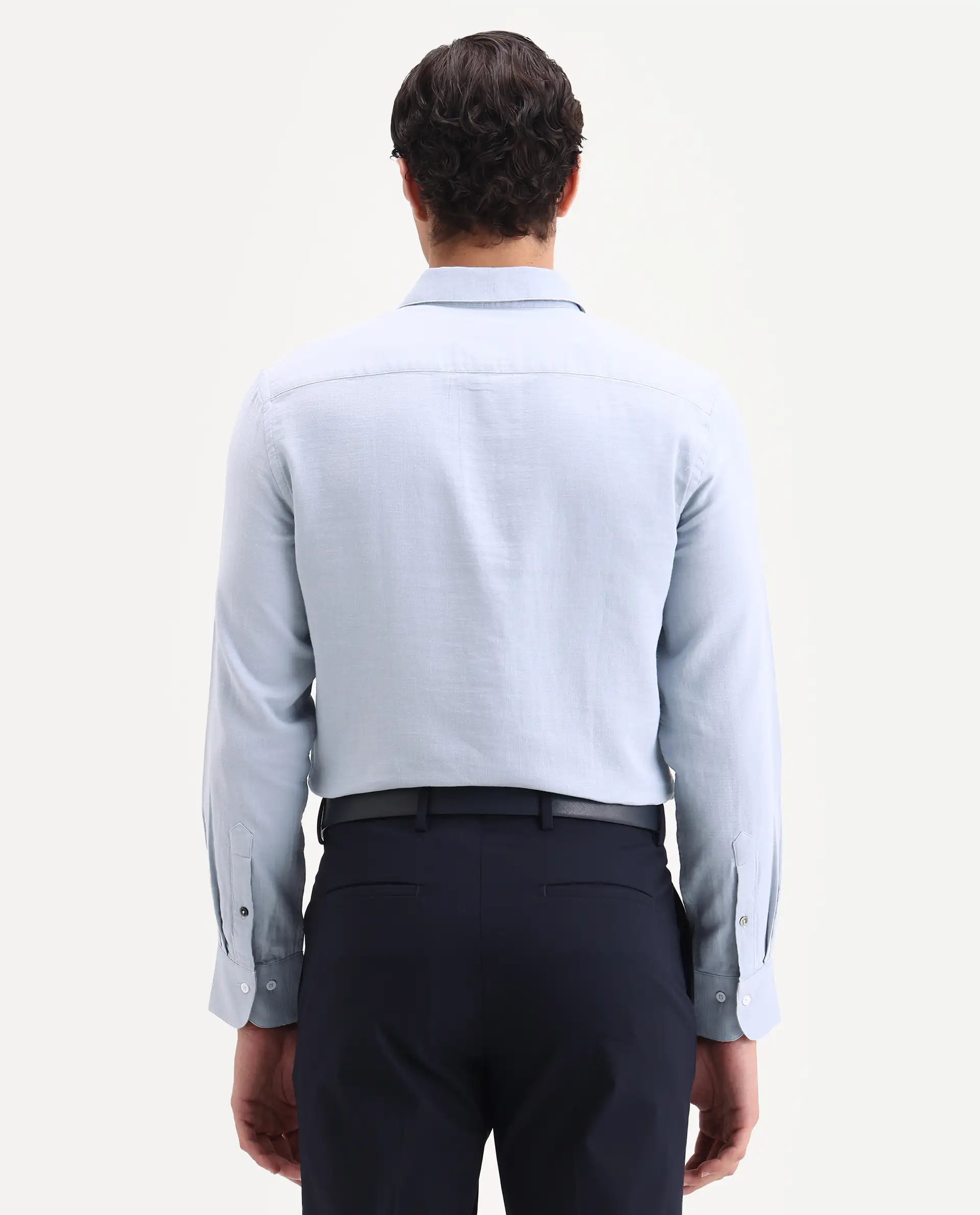 Rare Rabbit Men's Raxo Dusky Blue Cotton Fabric Full Sleeve Spread Collar Regular Fit Plain Shirt - Image 7