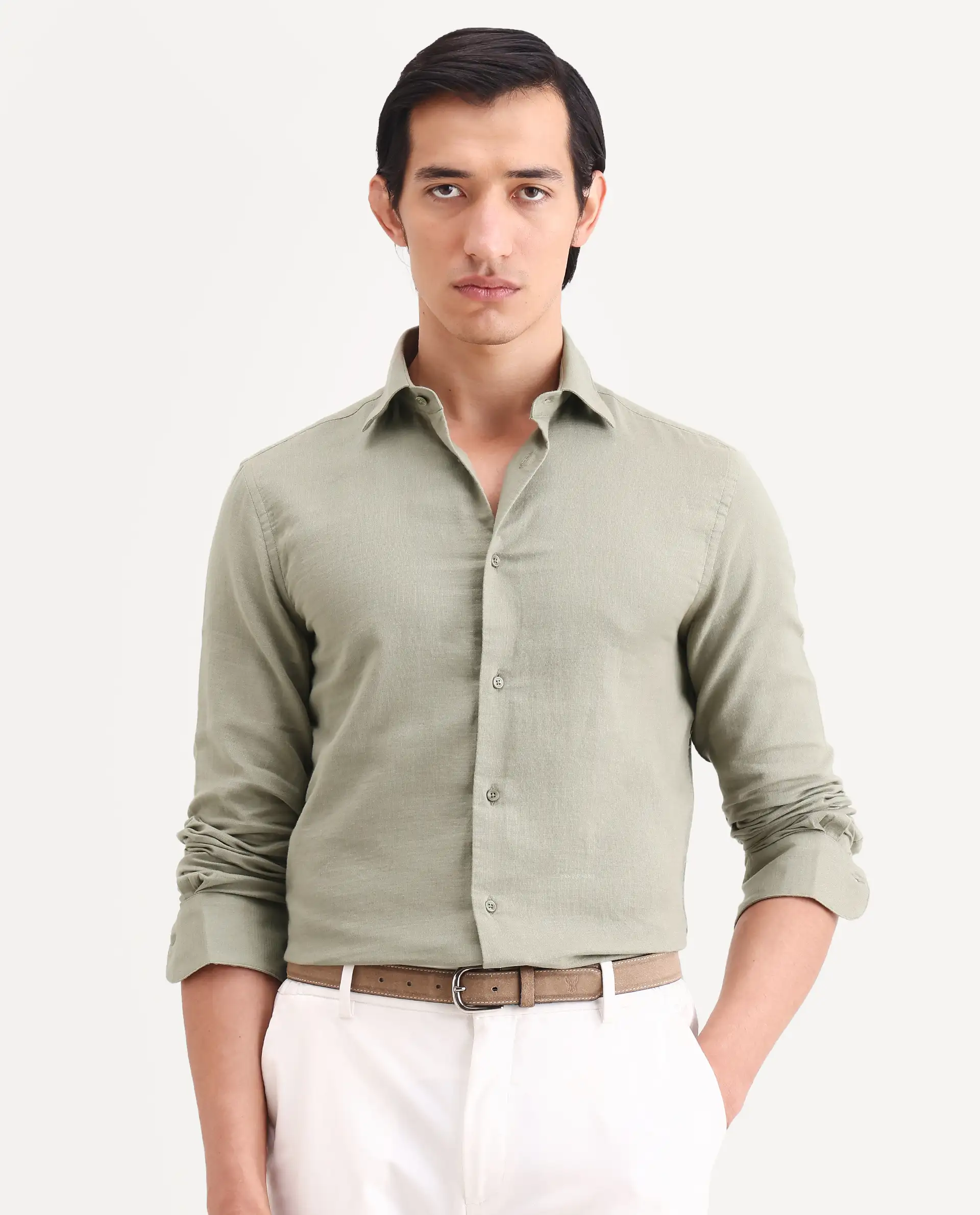 Rare Rabbit Men's Raxo Dusky Green Cotton Fabric Full Sleeve Regular Fit Shirt - Image 4
