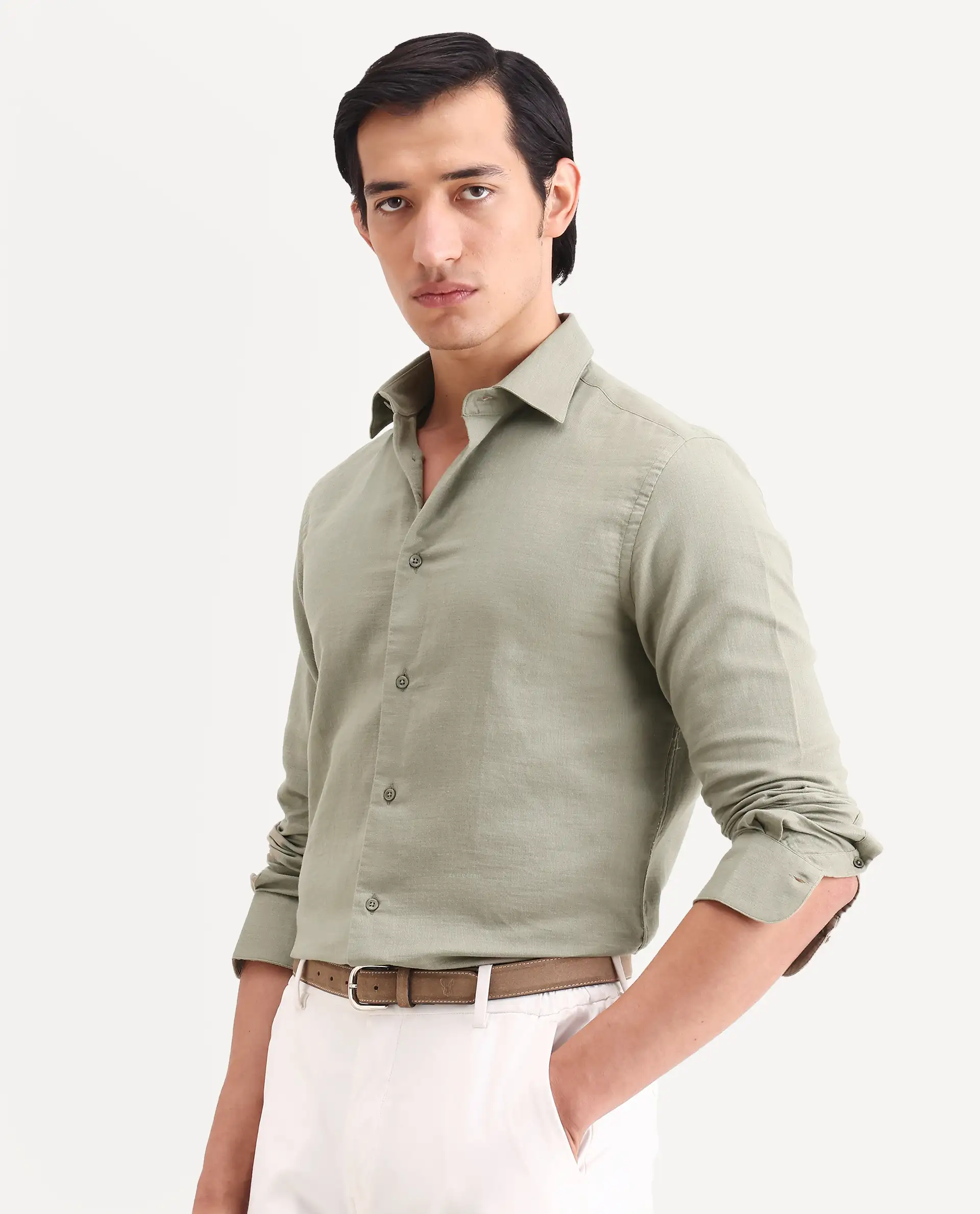 Rare Rabbit Men's Raxo Dusky Green Cotton Fabric Full Sleeve Regular Fit Shirt - Image 5