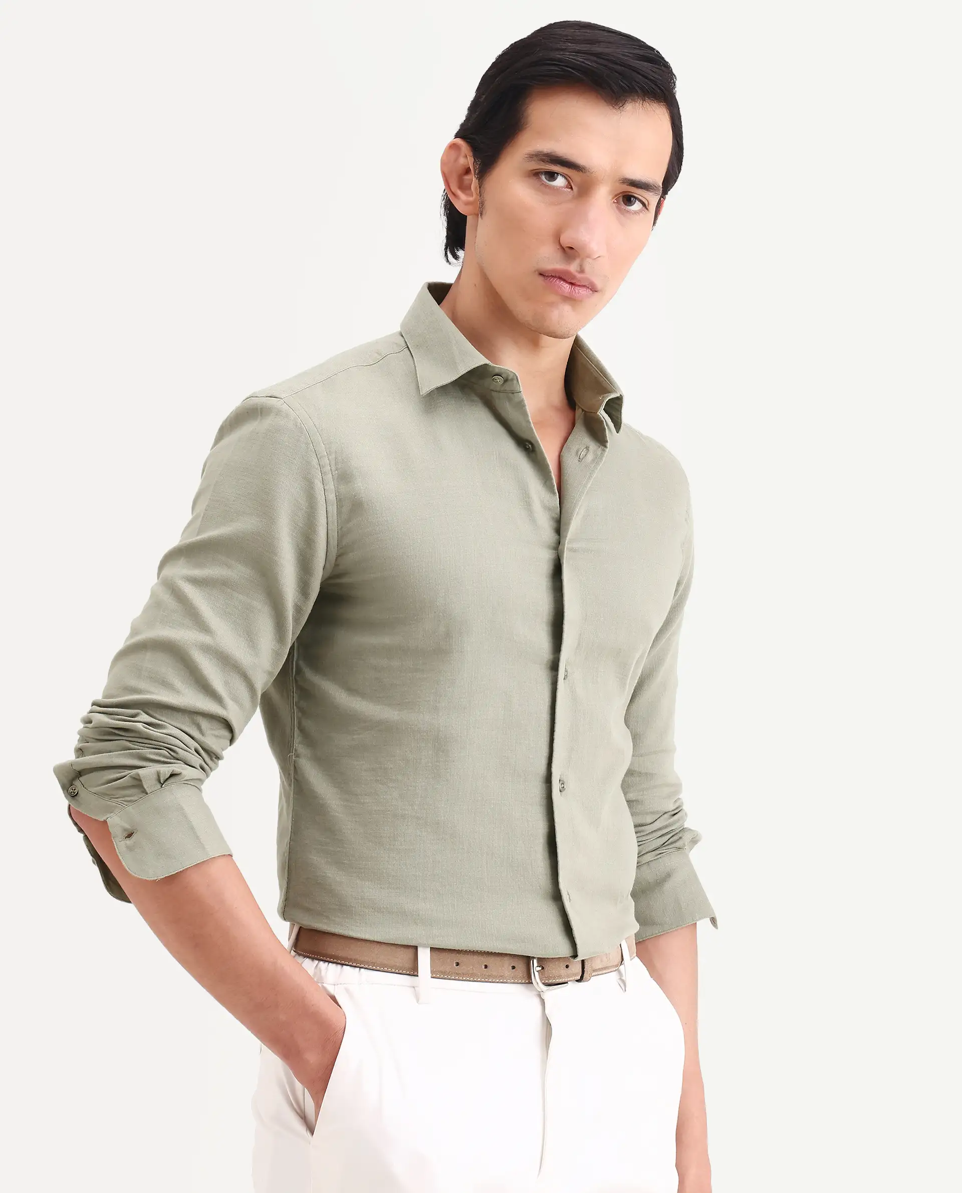 Rare Rabbit Men's Raxo Dusky Green Cotton Fabric Full Sleeve Regular Fit Shirt - Image 6