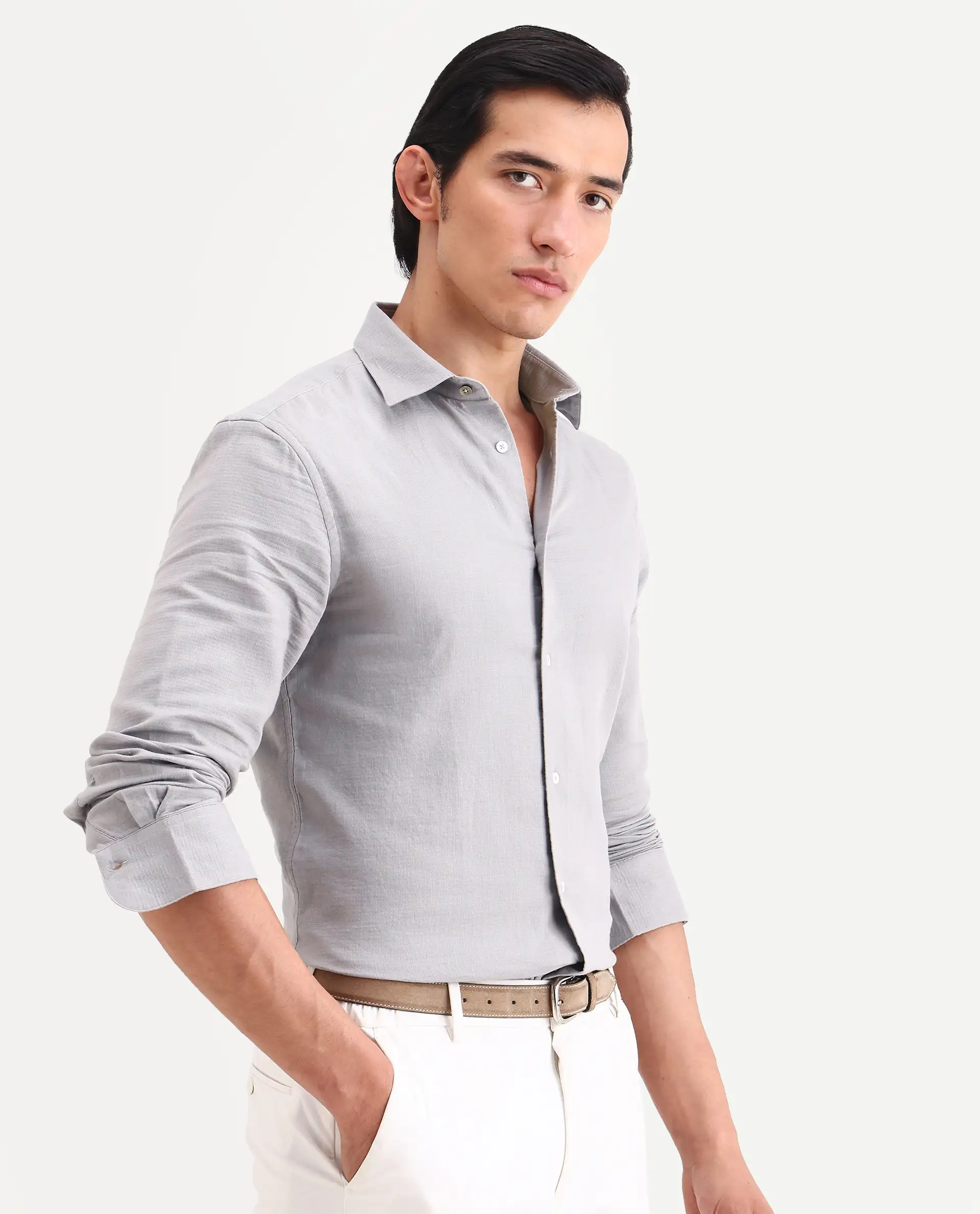 Rare Rabbit Men's Raxo Dusky Purple Cotton Fabric Full Sleeve Spread Collar Regular Fit Plain Shirt - Image 4