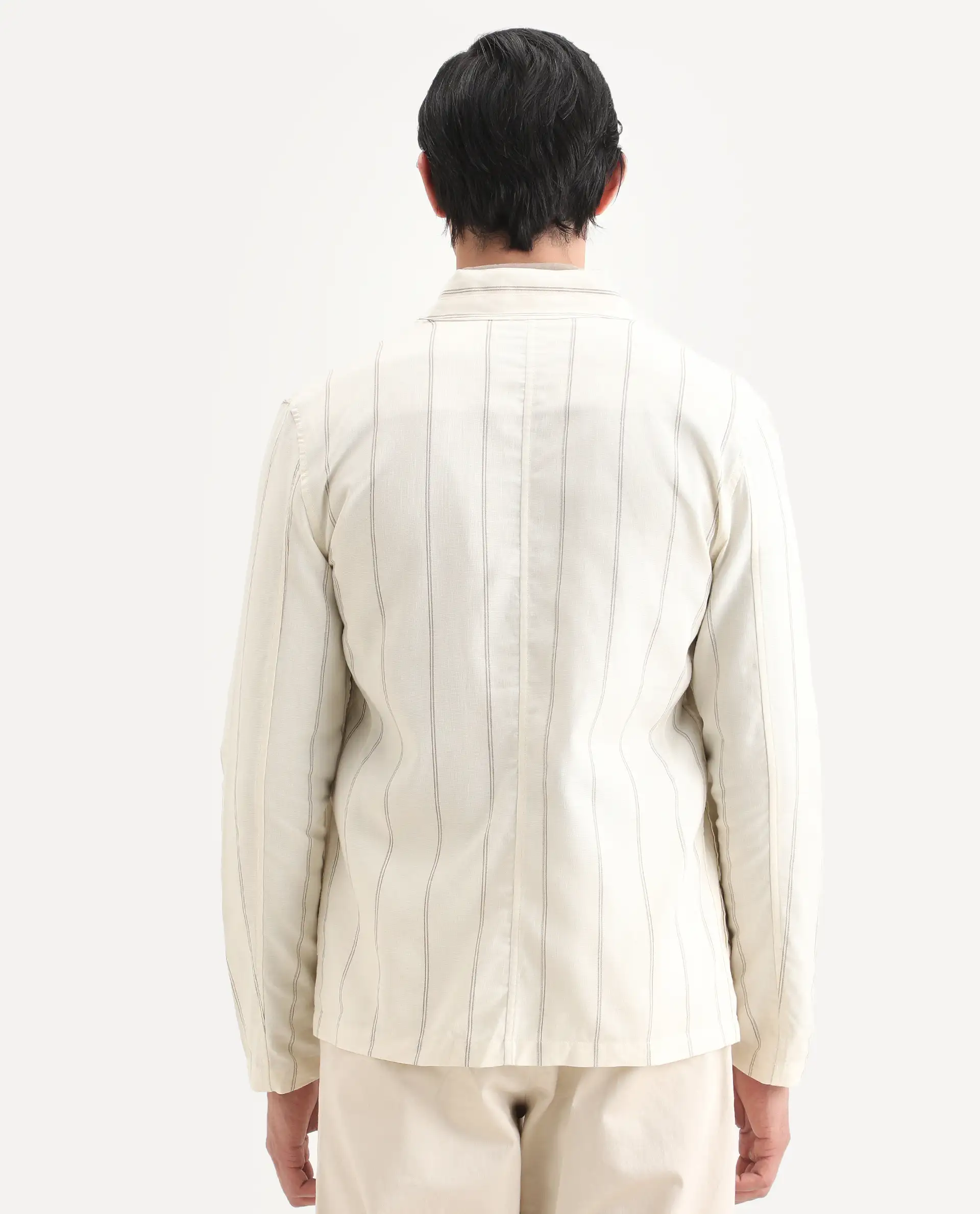 Rare Rabbit Men's Ray Off White Cotton Striped Print Relaxed Fit Full Sleeve Mandarin Collar Jacket - Image 7