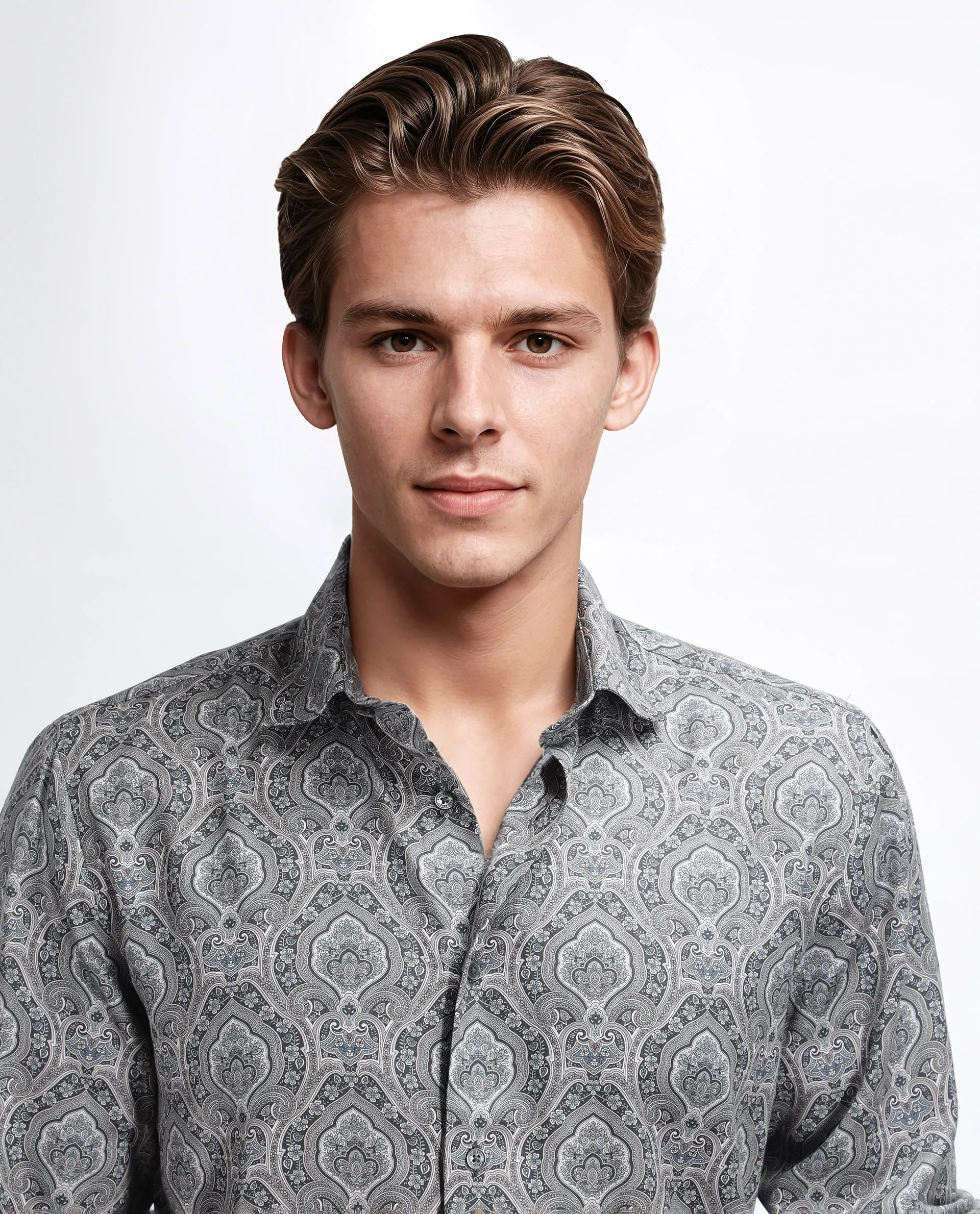 Rare Rabbit Men's Raya Dark Grey Viscose Blend Paisley Print Regular Fit Full Sleeve Collared Shirt - Image 7