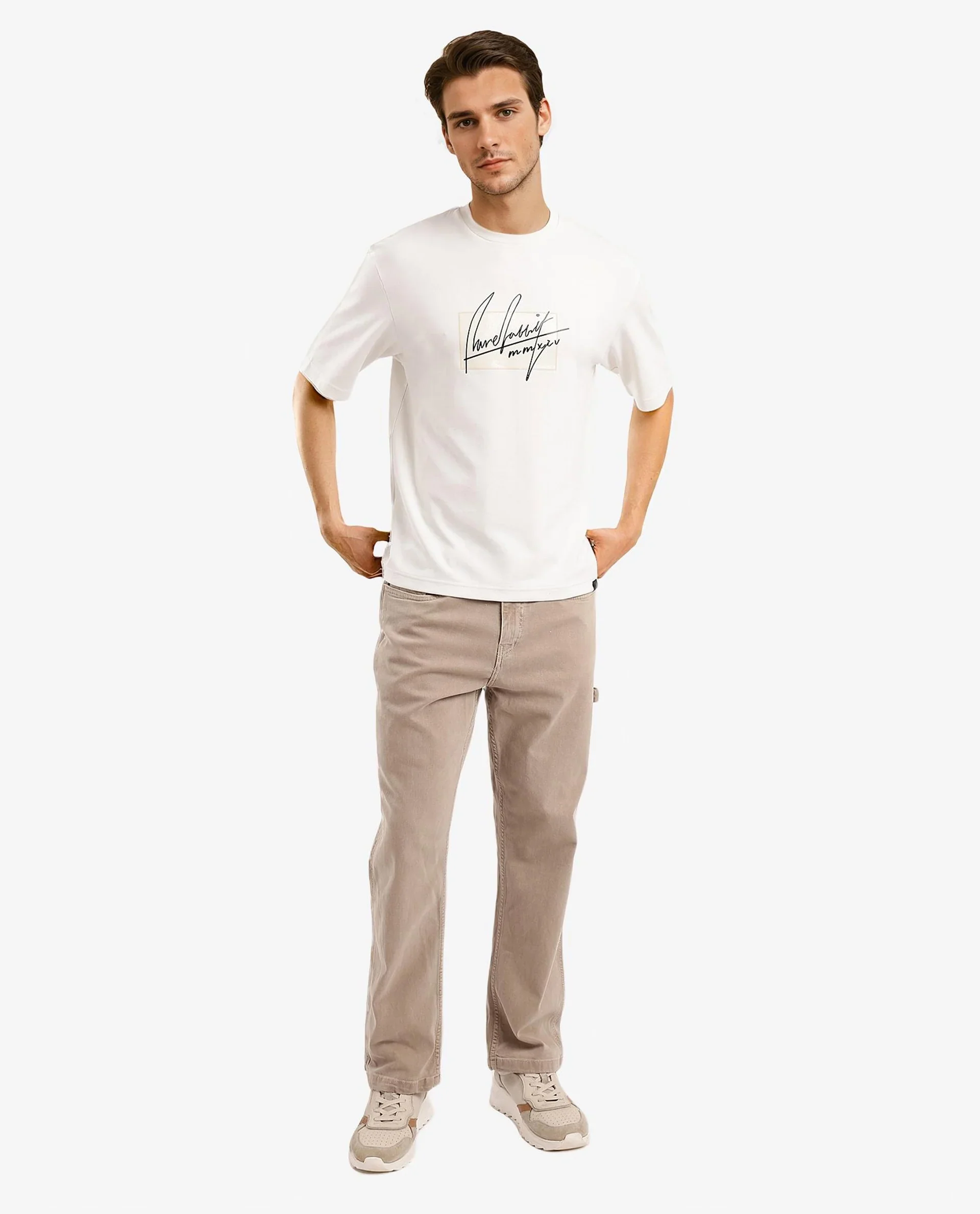 Rare Rabbit Men's Raydo Off White Cotton Graphic Print Boxy Fit Half Sleeve Crew Neck T-Shirt - Image 2