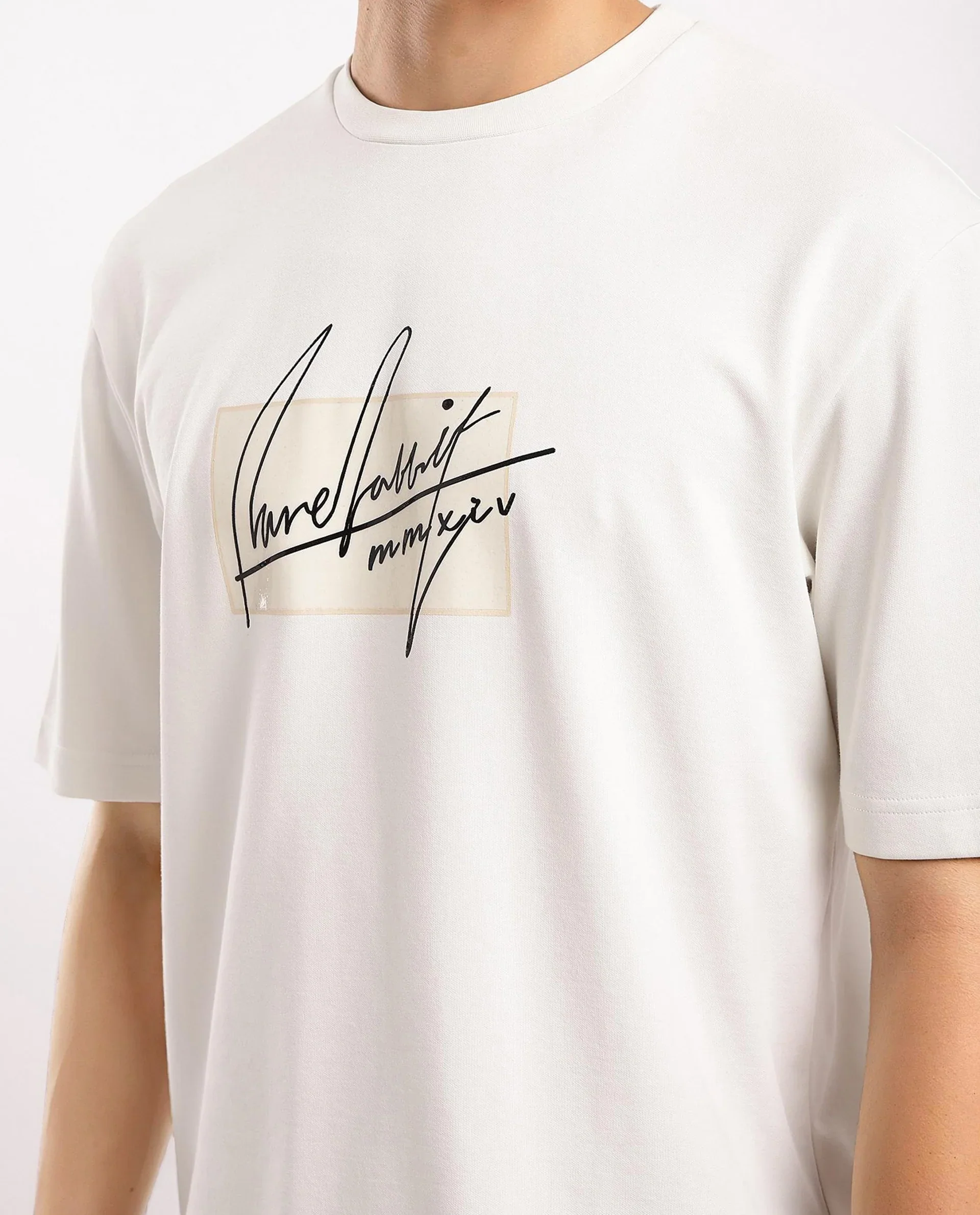 Rare Rabbit Men's Raydo Off White Cotton Graphic Print Boxy Fit Half Sleeve Crew Neck T-Shirt - Image 3