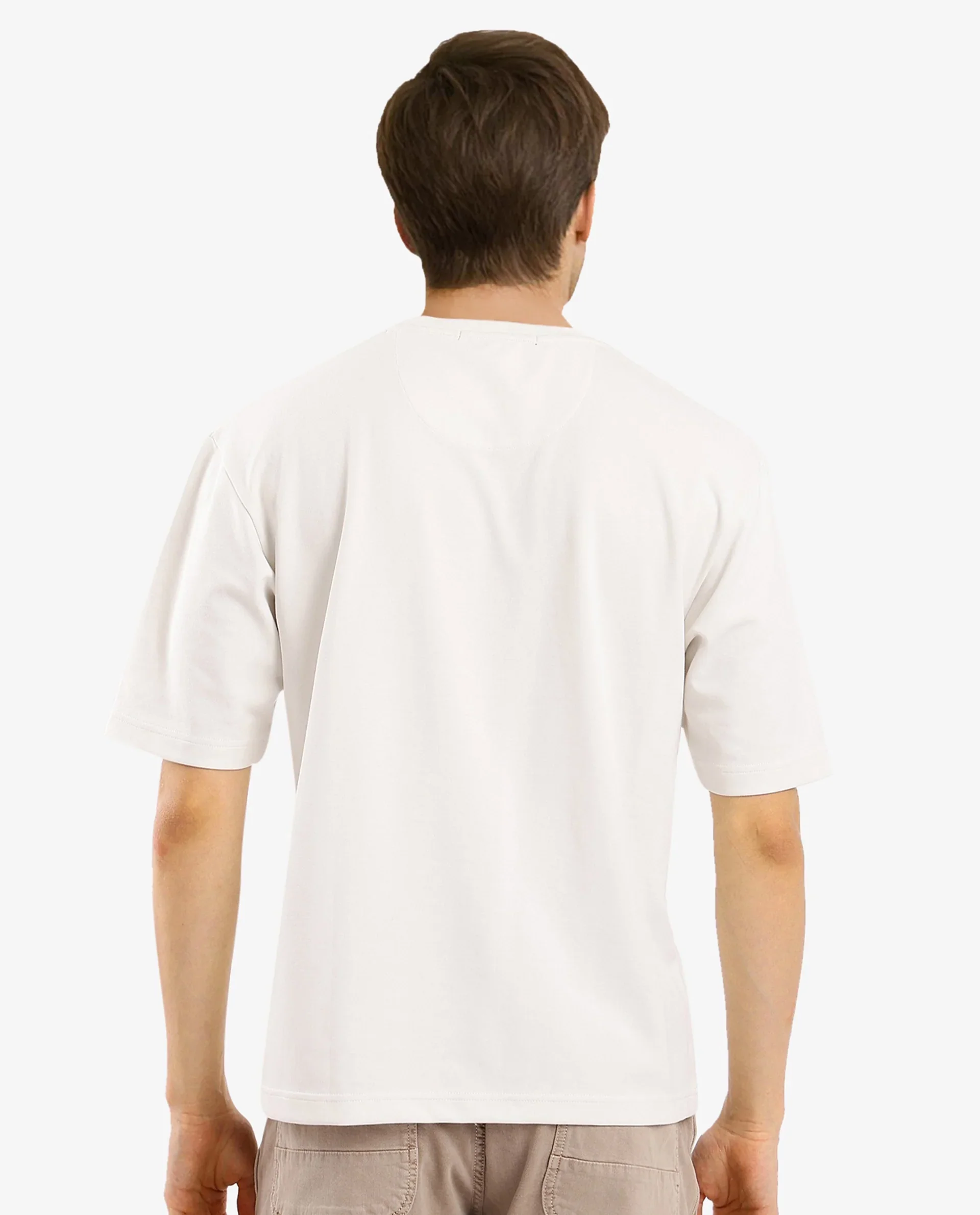 Rare Rabbit Men's Raydo Off White Cotton Graphic Print Boxy Fit Half Sleeve Crew Neck T-Shirt - Image 4