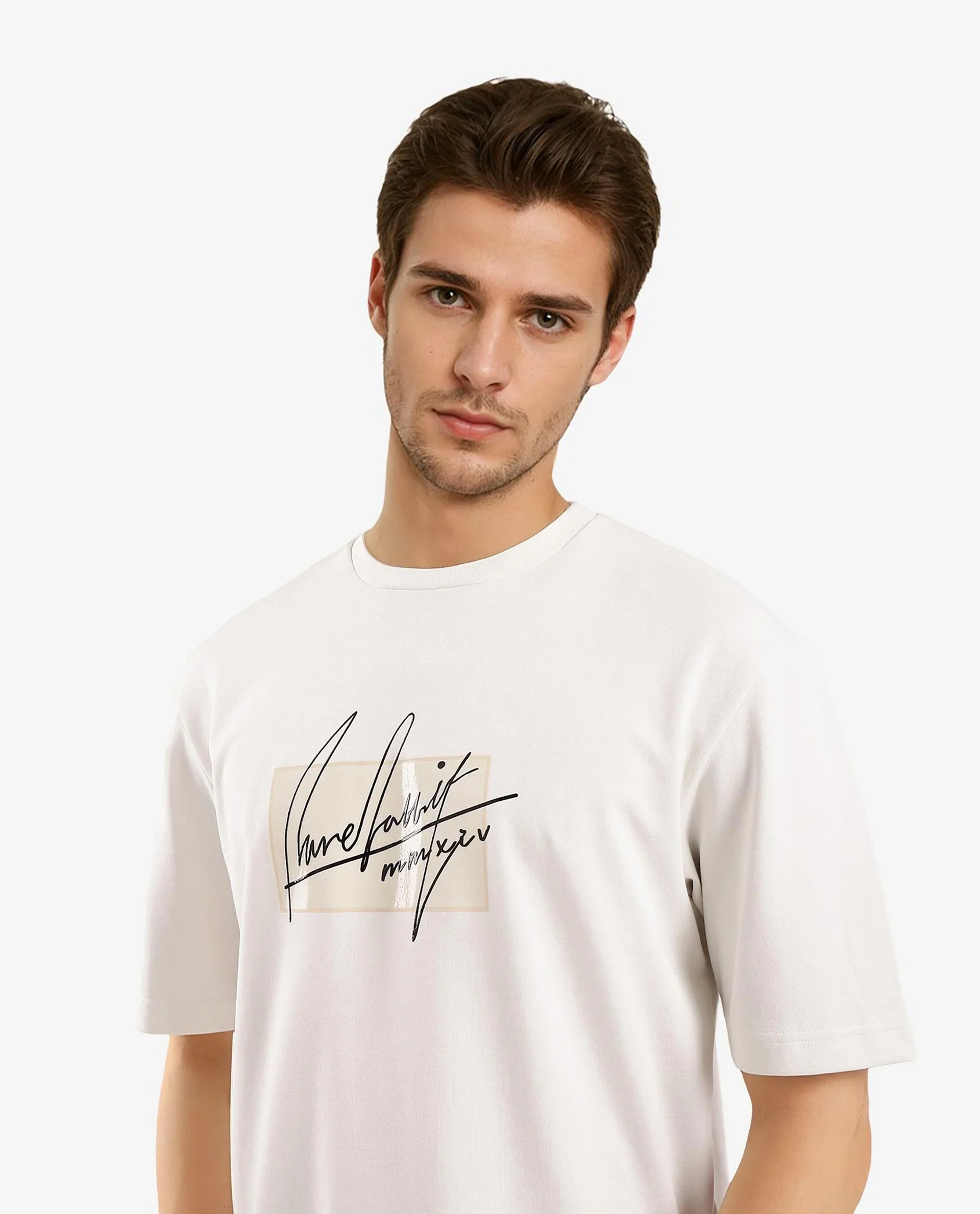 Rare Rabbit Men's Raydo Off White Cotton Graphic Print Boxy Fit Half Sleeve Crew Neck T-Shirt - Image 6