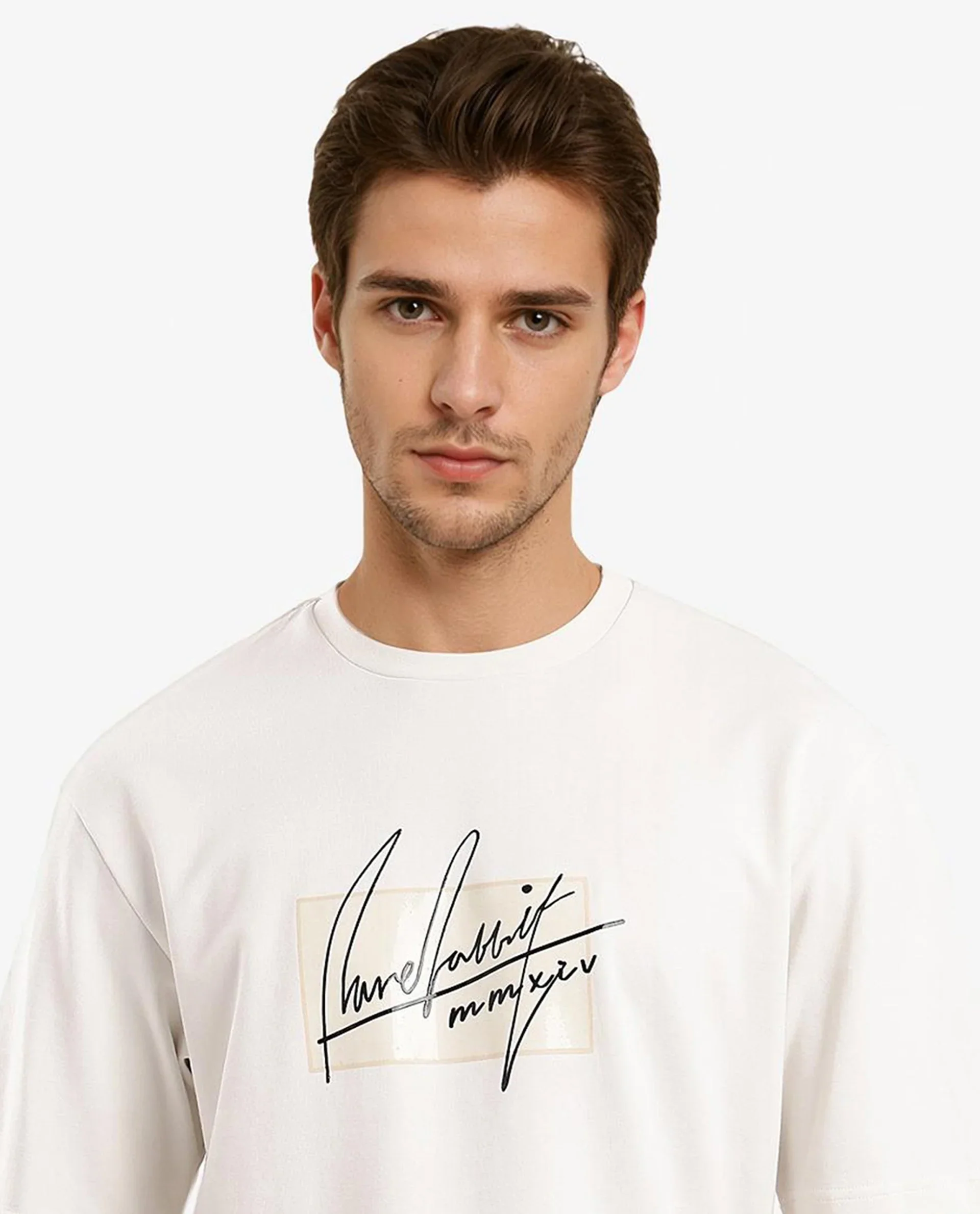 Rare Rabbit Men's Raydo Off White Cotton Graphic Print Boxy Fit Half Sleeve Crew Neck T-Shirt - Image 7