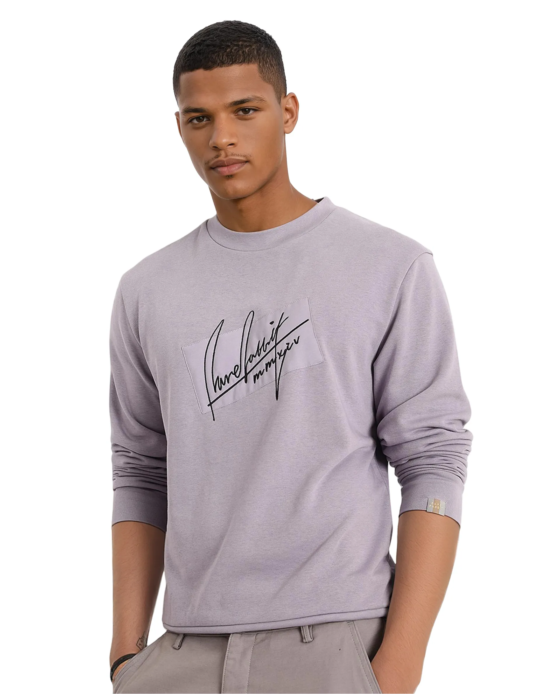 Rare Rabbit Men's Raydon Dusky Purple Cotton Graphic Print Regular Fit Full Sleeve Crew Neck Sweatshirt - Image 2