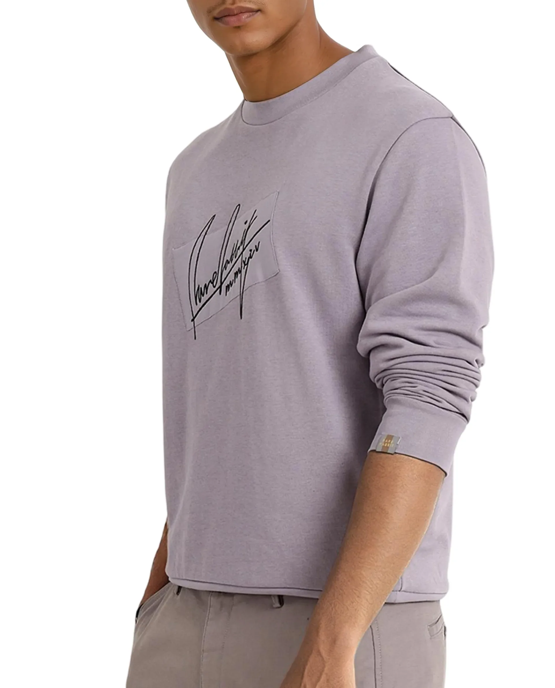 Rare Rabbit Men's Raydon Dusky Purple Cotton Graphic Print Regular Fit Full Sleeve Crew Neck Sweatshirt - Image 3