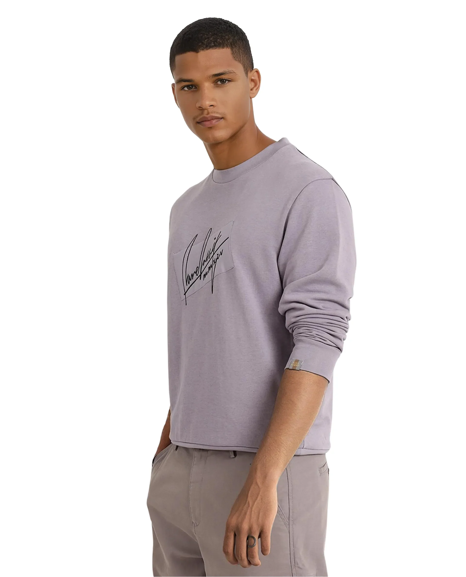 Rare Rabbit Men's Raydon Dusky Purple Cotton Graphic Print Regular Fit Full Sleeve Crew Neck Sweatshirt - Image 4