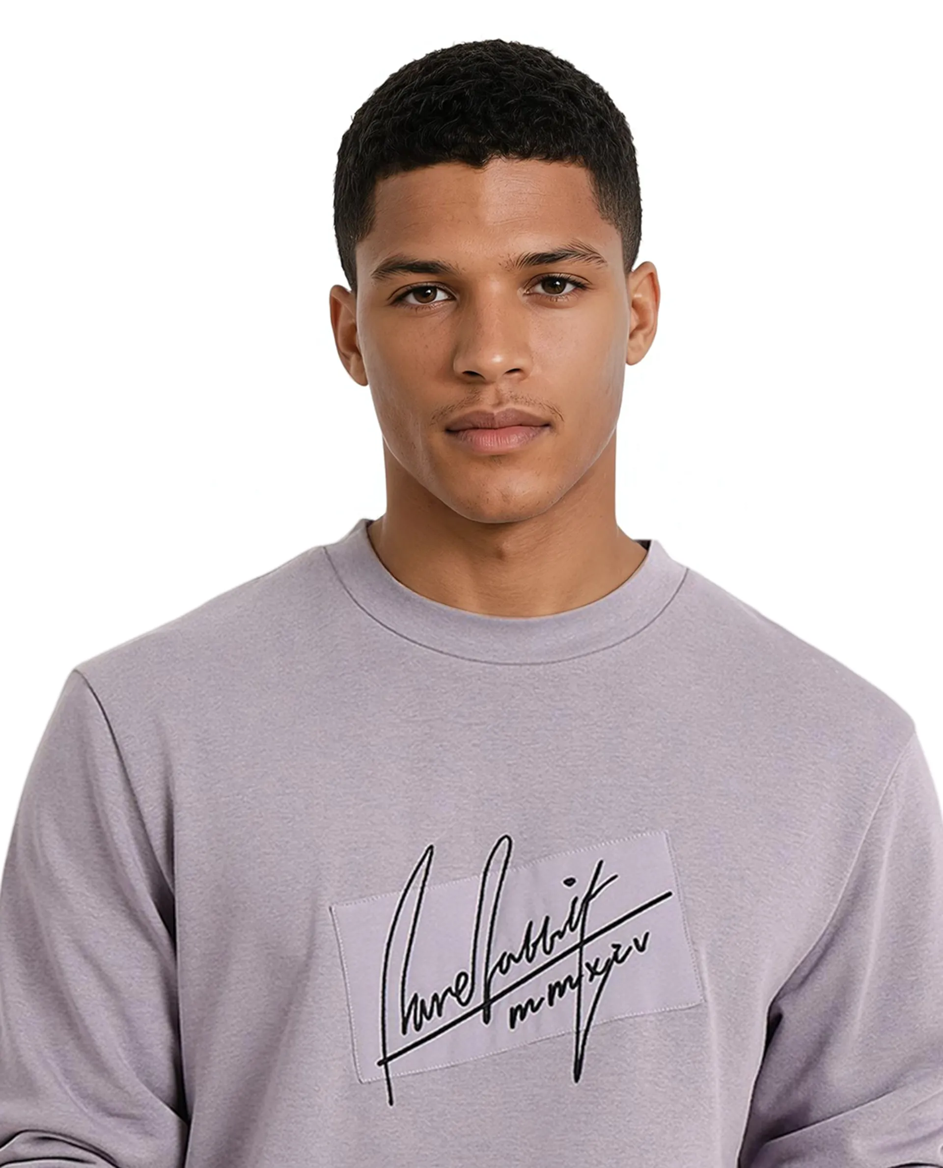 Rare Rabbit Men's Raydon Dusky Purple Cotton Graphic Print Regular Fit Full Sleeve Crew Neck Sweatshirt - Image 5