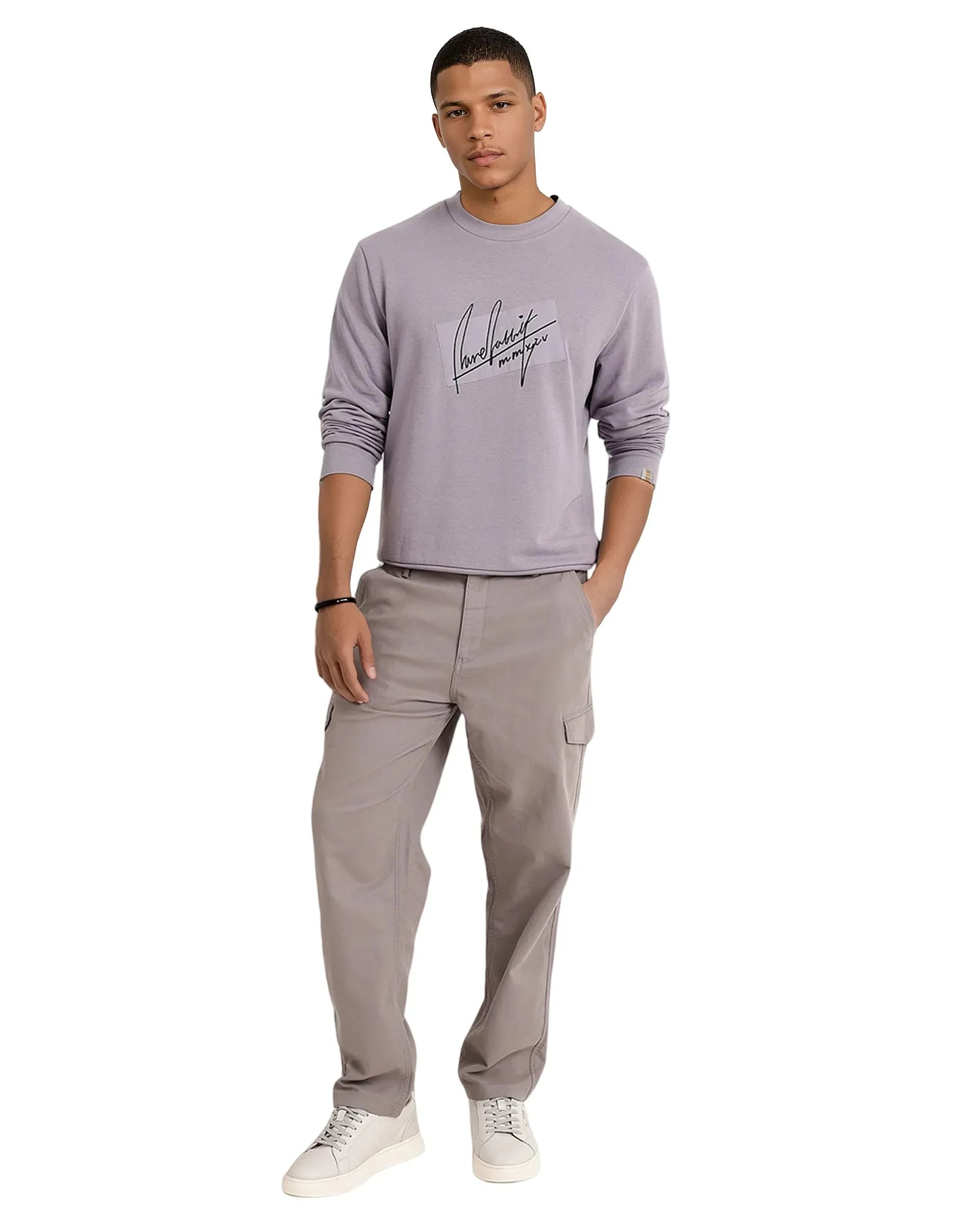 Rare Rabbit Men's Raydon Dusky Purple Cotton Graphic Print Regular Fit Full Sleeve Crew Neck Sweatshirt - Image 6