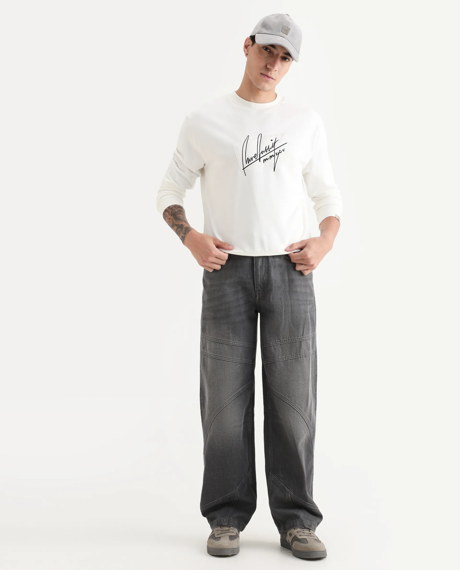 Rare Rabbit Men's Raydon Off White Cotton Graphic Print Regular Fit Full Sleeve Crew Neck Sweatshirt - Image 2