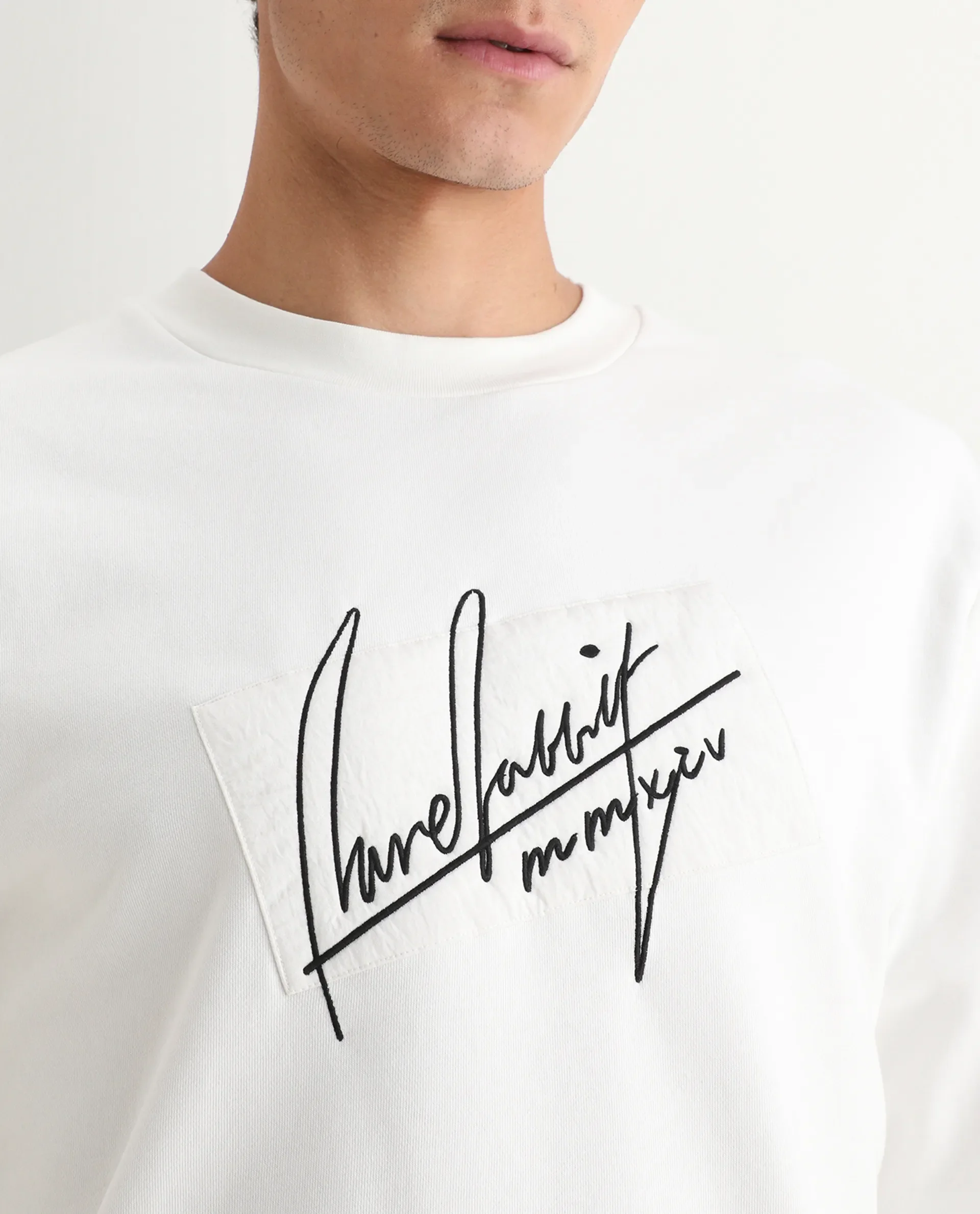 Rare Rabbit Men's Raydon Off White Cotton Graphic Print Regular Fit Full Sleeve Crew Neck Sweatshirt - Image 3